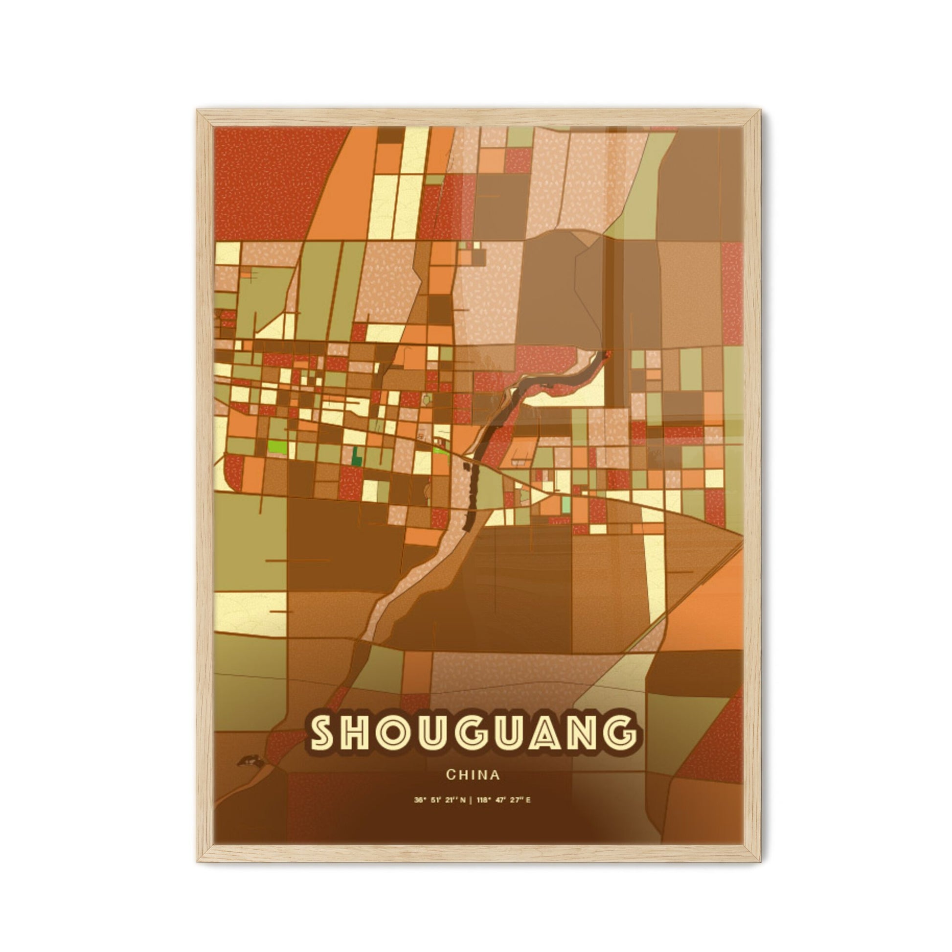 Colorful SHOUGUANG CHINA Fine Art Map Farmhouse