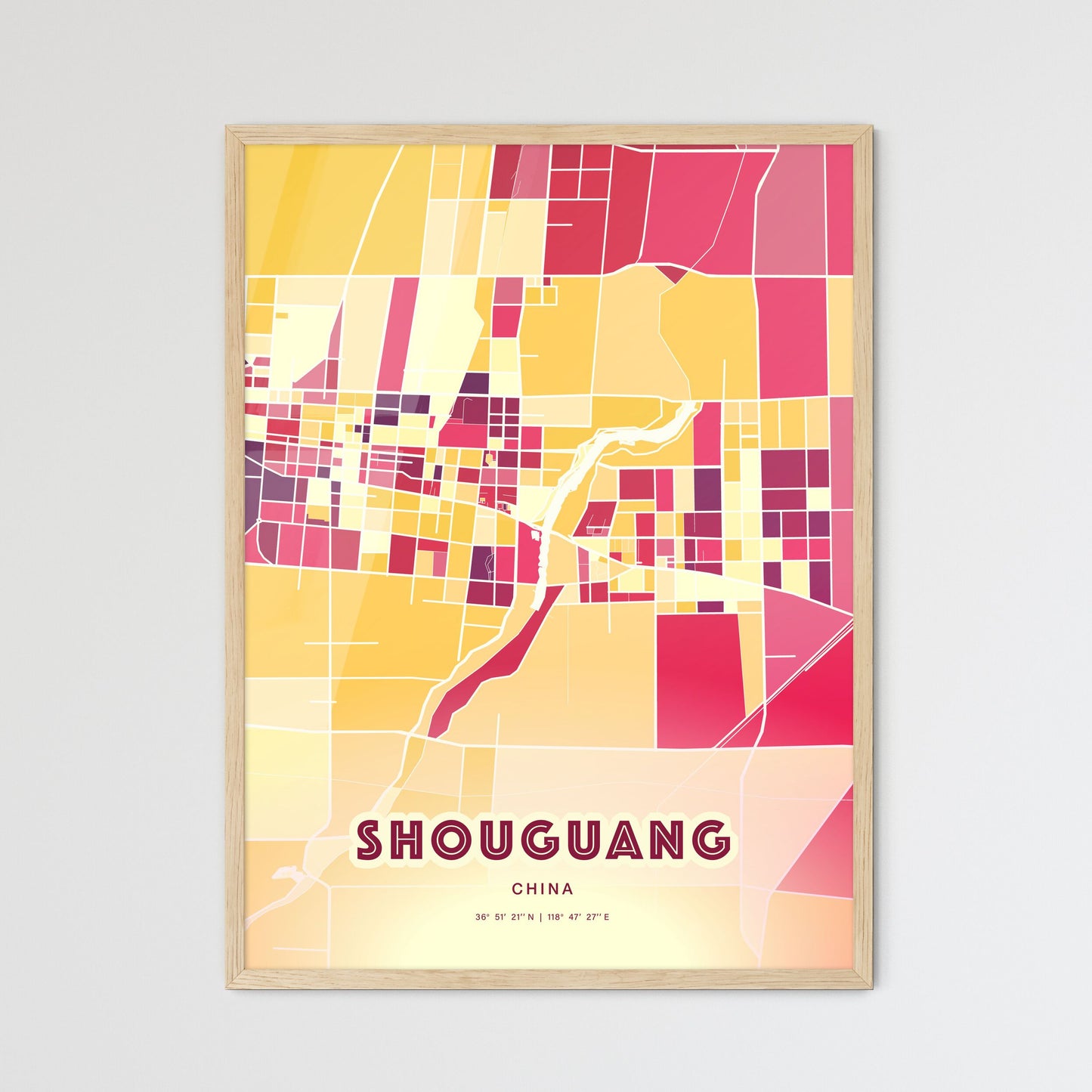 Colorful SHOUGUANG CHINA Fine Art Map Hot Red