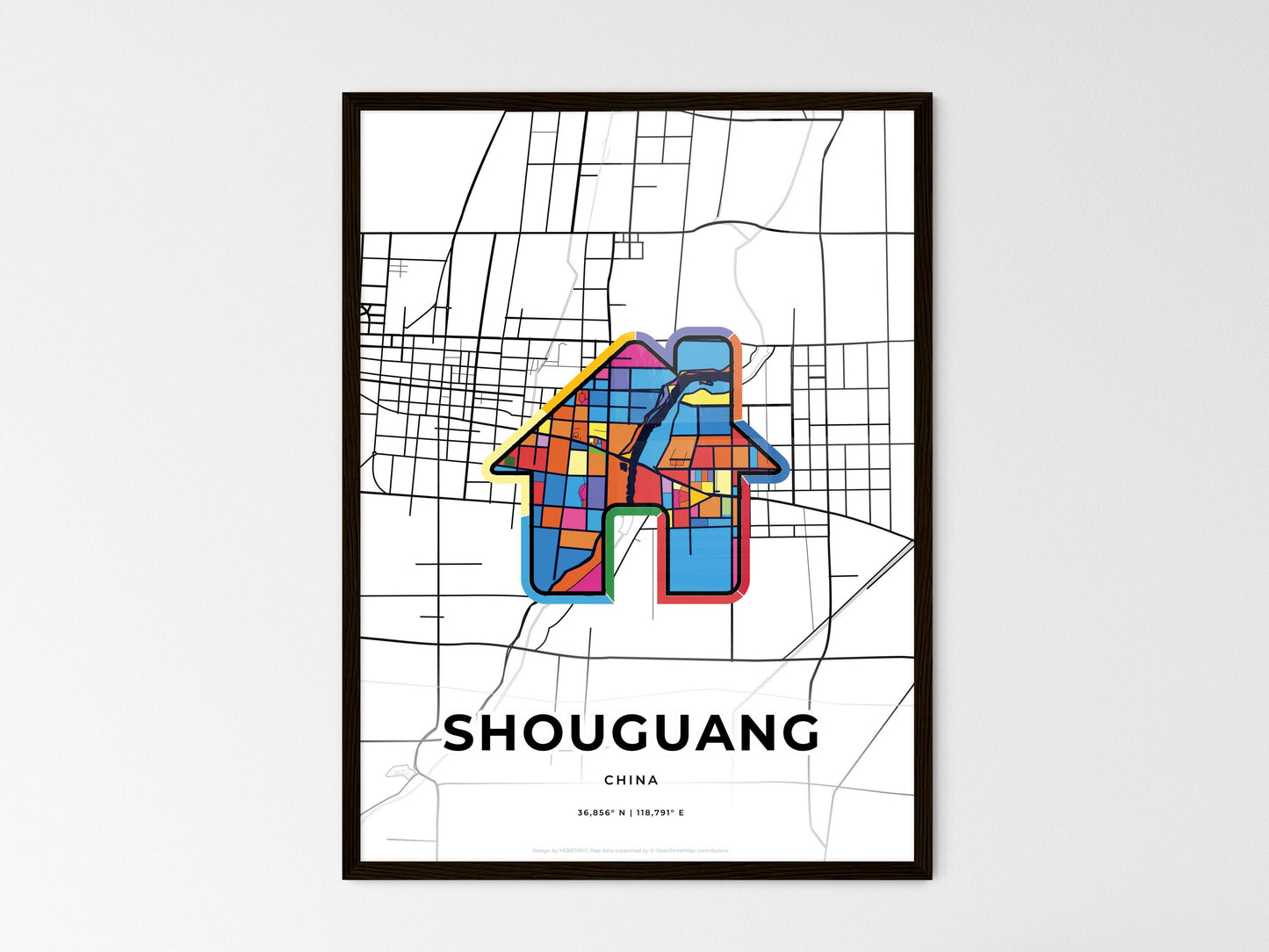 SHOUGUANG CHINA minimal art map with a colorful icon. Style 3