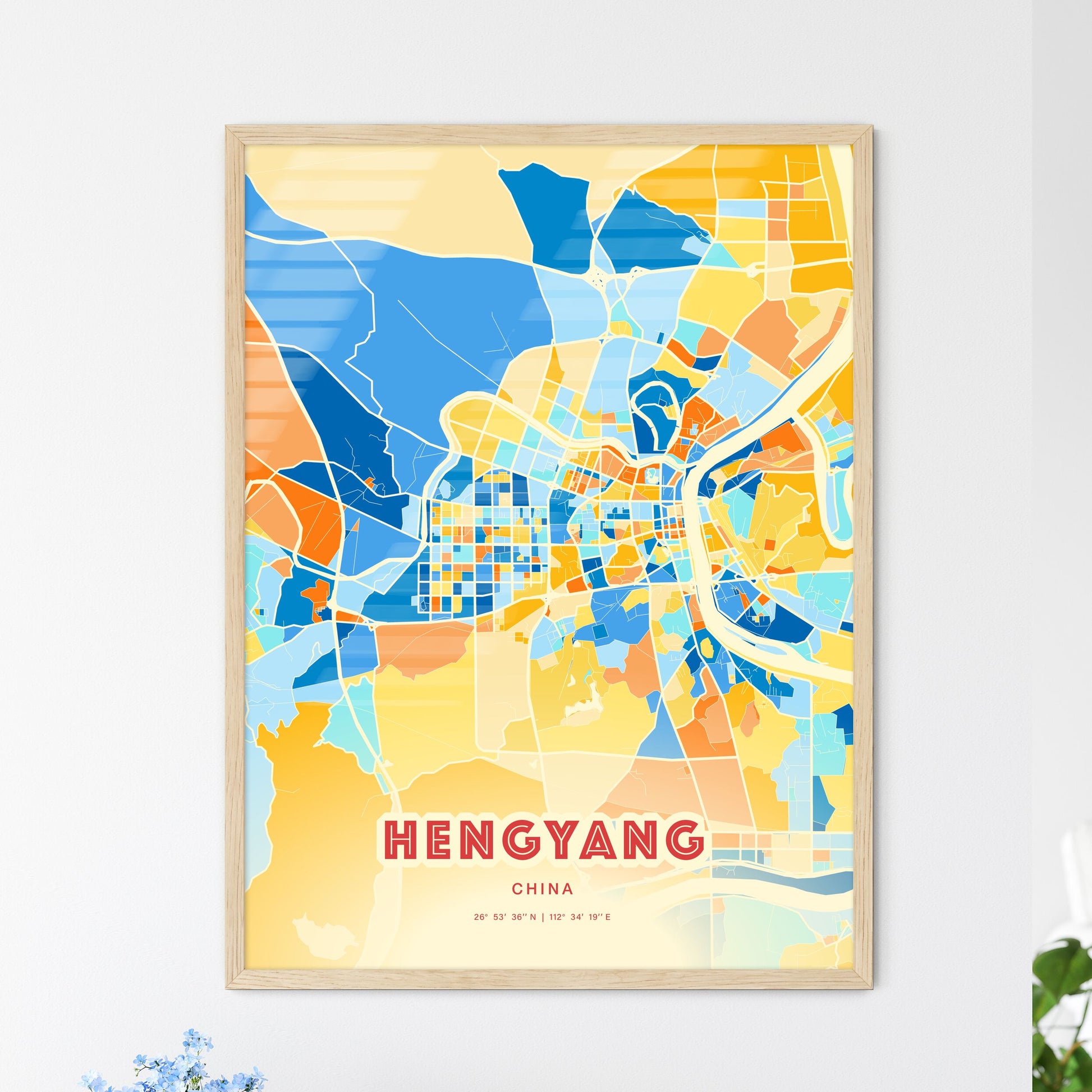 Colorful HENGYANG CHINA Fine Art Map Blue Orange