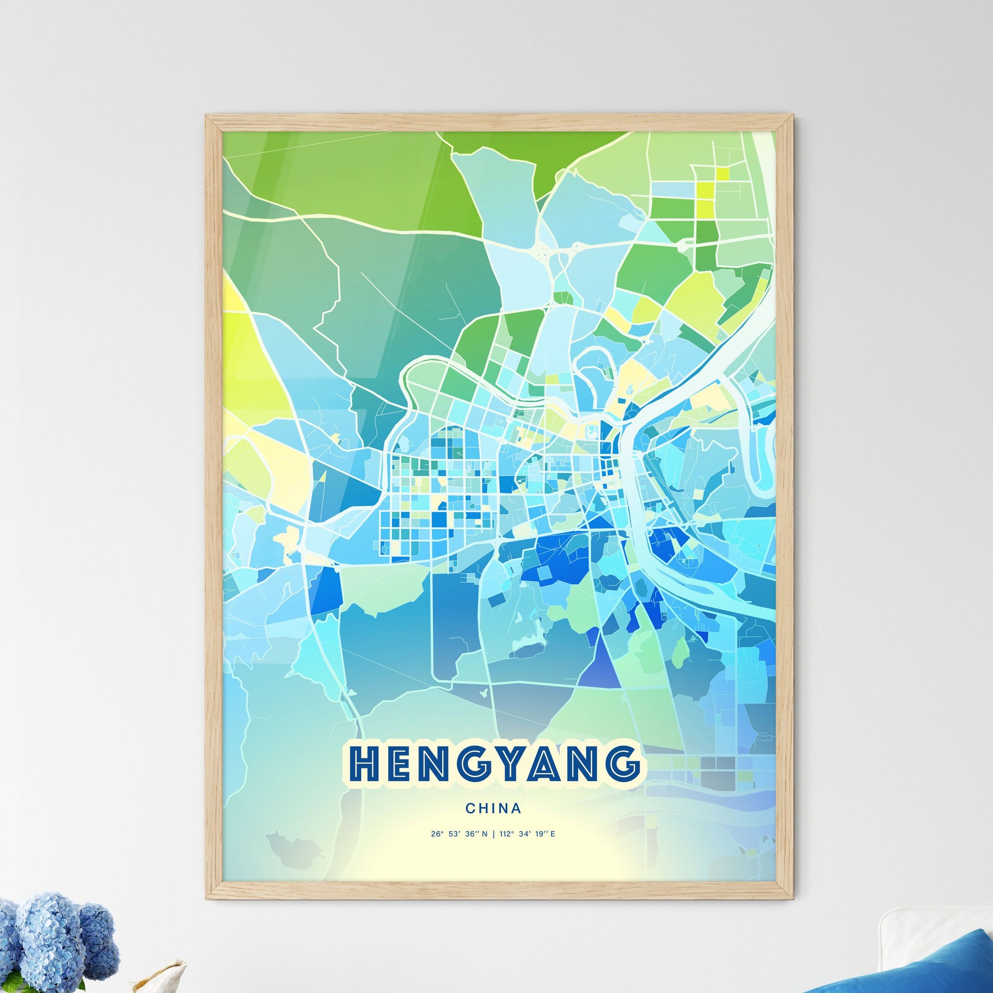 Colorful HENGYANG CHINA Fine Art Map Cool Blue