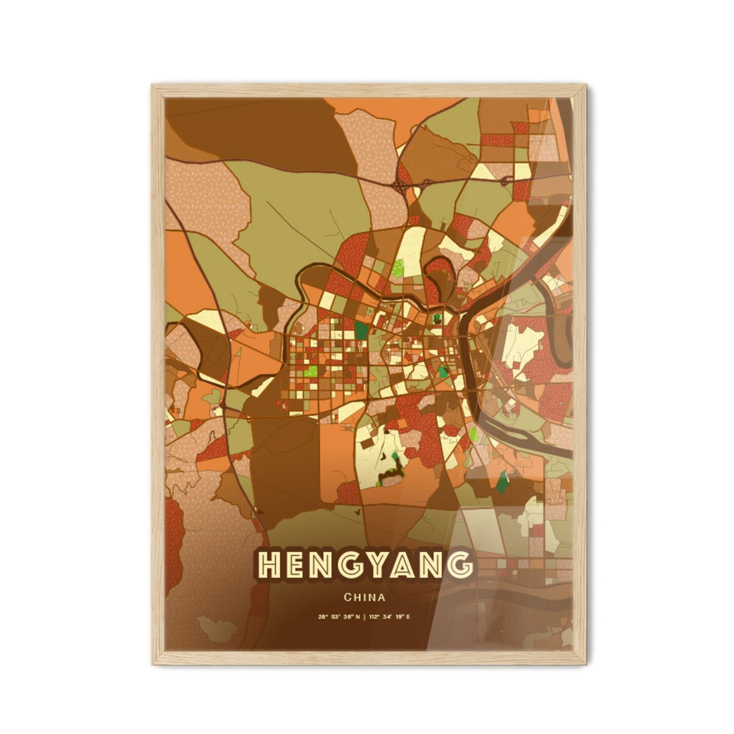 Colorful HENGYANG CHINA Fine Art Map Farmhouse