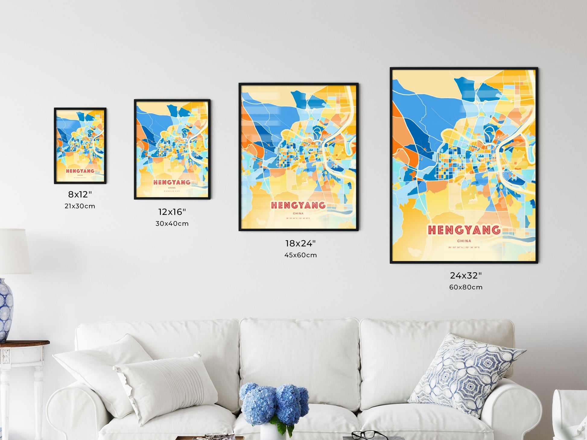 Colorful HENGYANG CHINA Fine Art Map Blue Orange