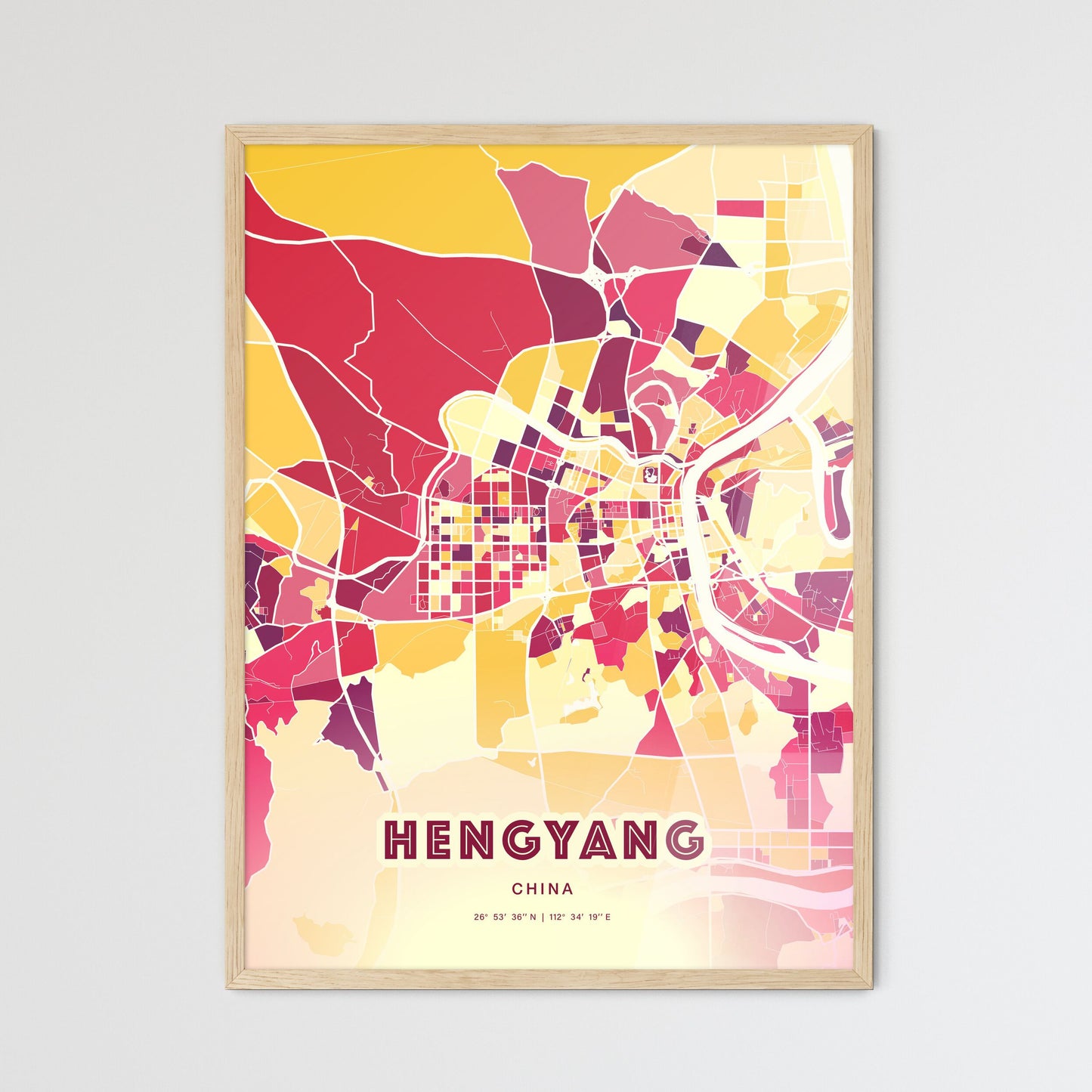 Colorful HENGYANG CHINA Fine Art Map Hot Red