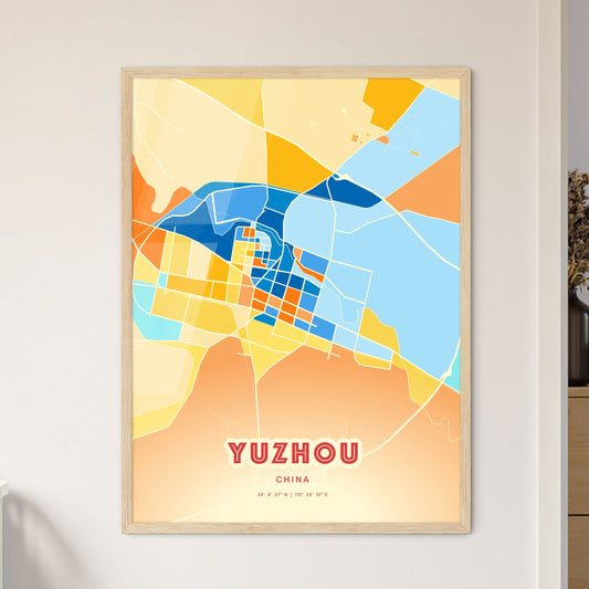 Colorful YUZHOU CHINA Fine Art Map Blue Orange