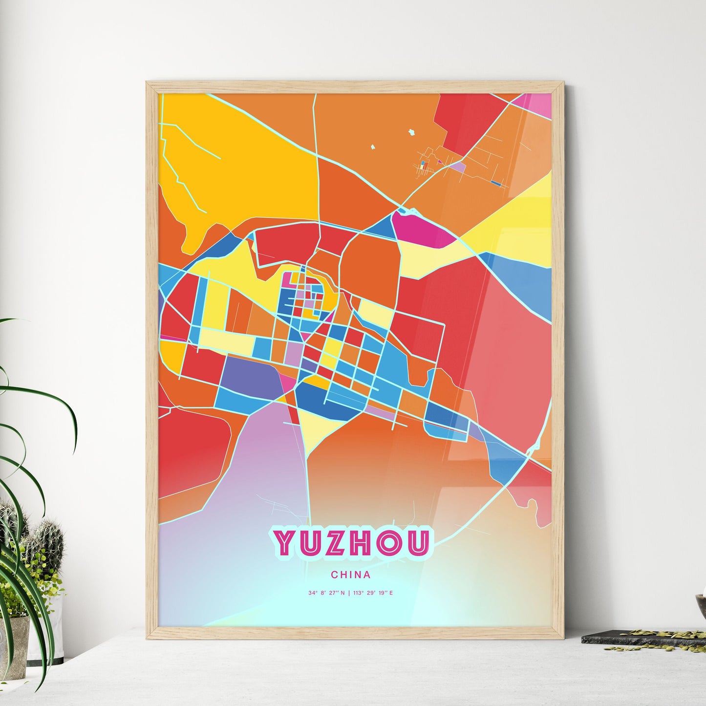 Colorful YUZHOU CHINA Fine Art Map Crazy Colors