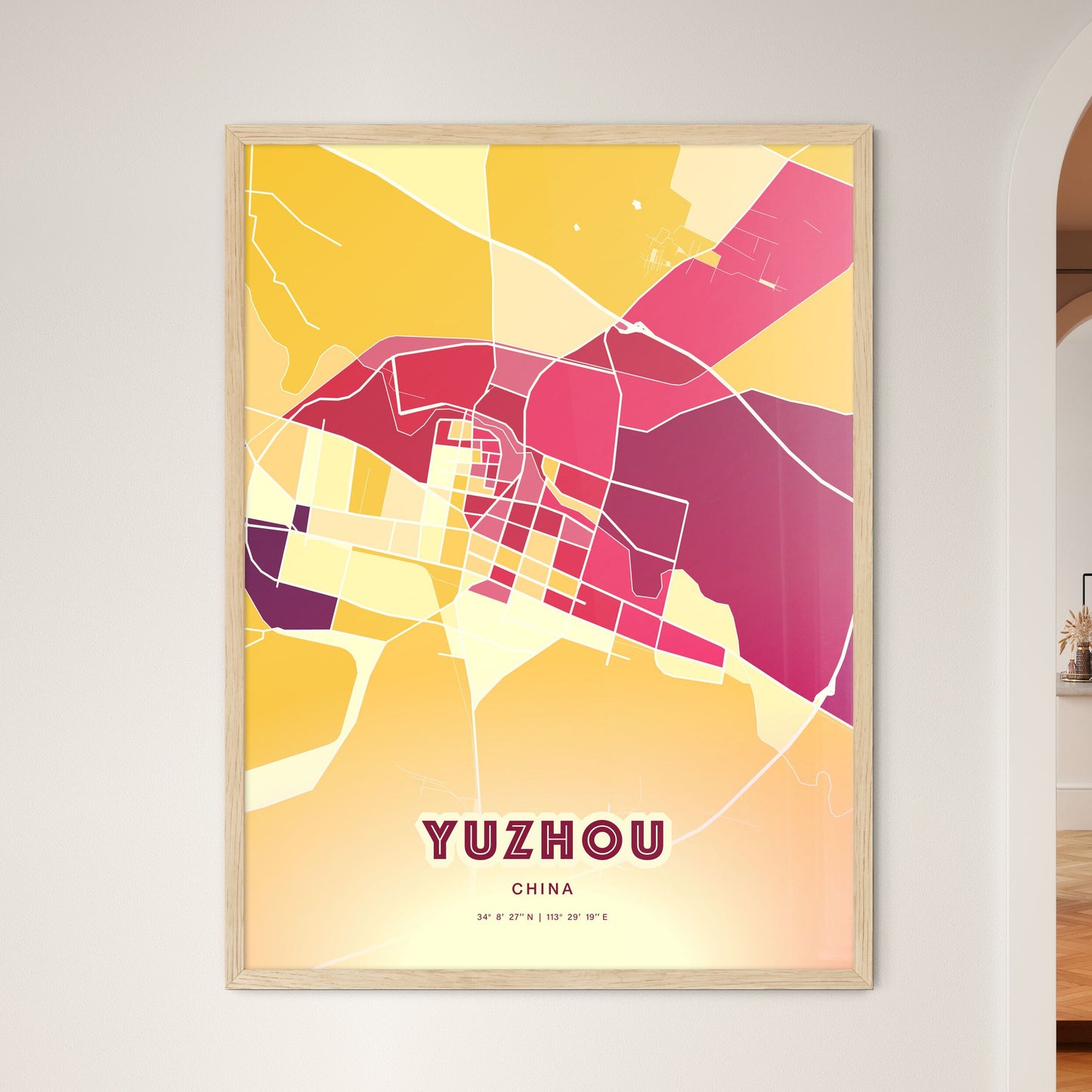 Colorful YUZHOU CHINA Fine Art Map Hot Red