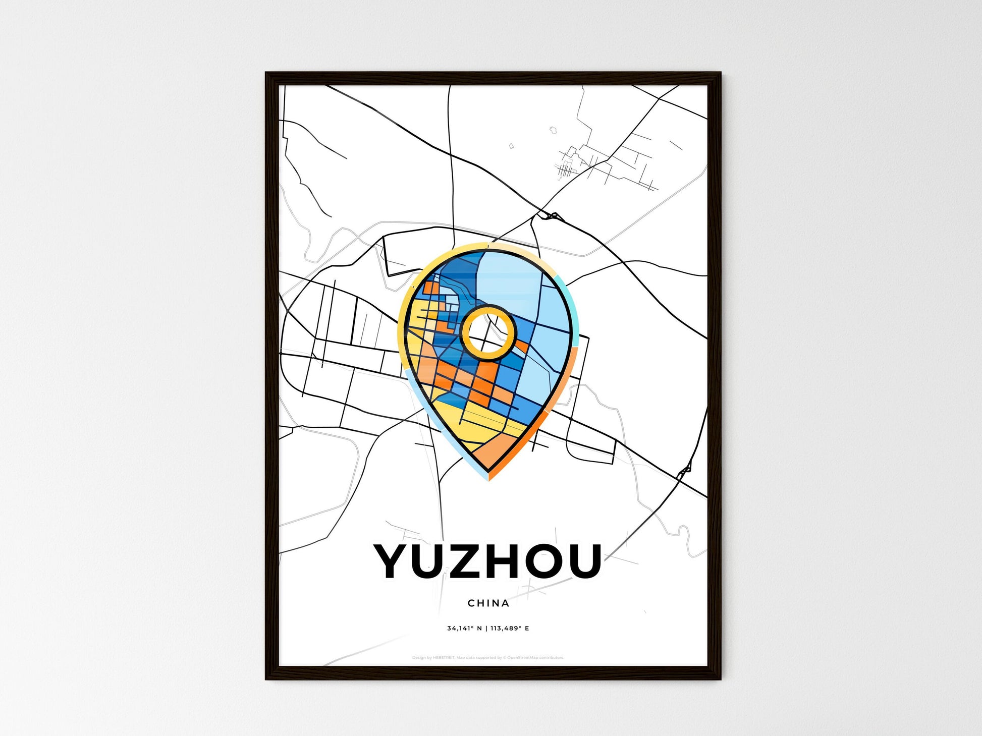YUZHOU CHINA minimal art map with a colorful icon. Where it all began, Couple map gift. Style 1