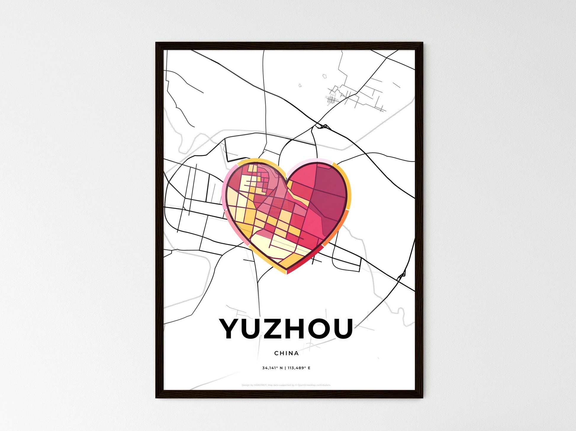 YUZHOU CHINA minimal art map with a colorful icon. Where it all began, Couple map gift. Style 2