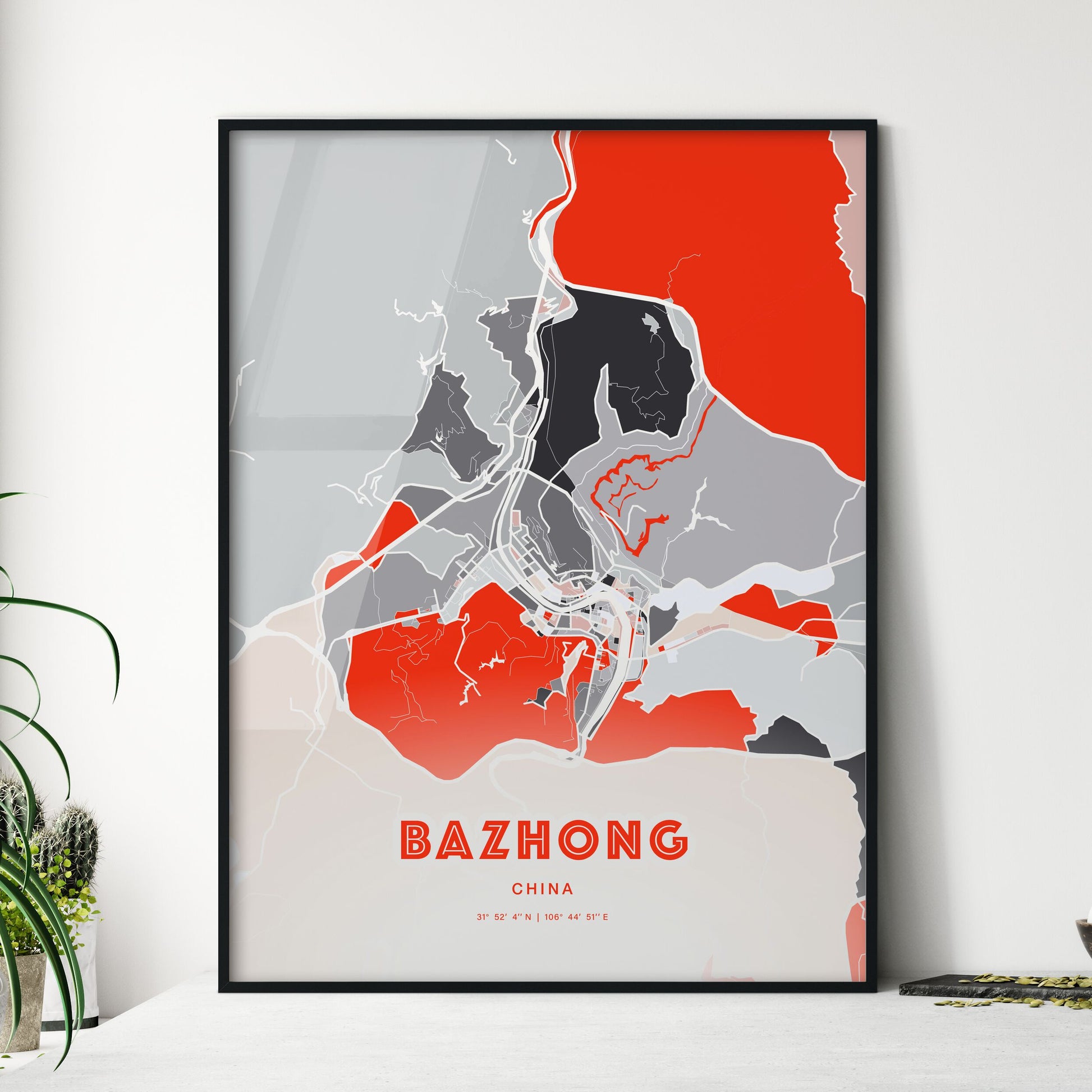 Colorful BAZHONG CHINA Fine Art Map Modern