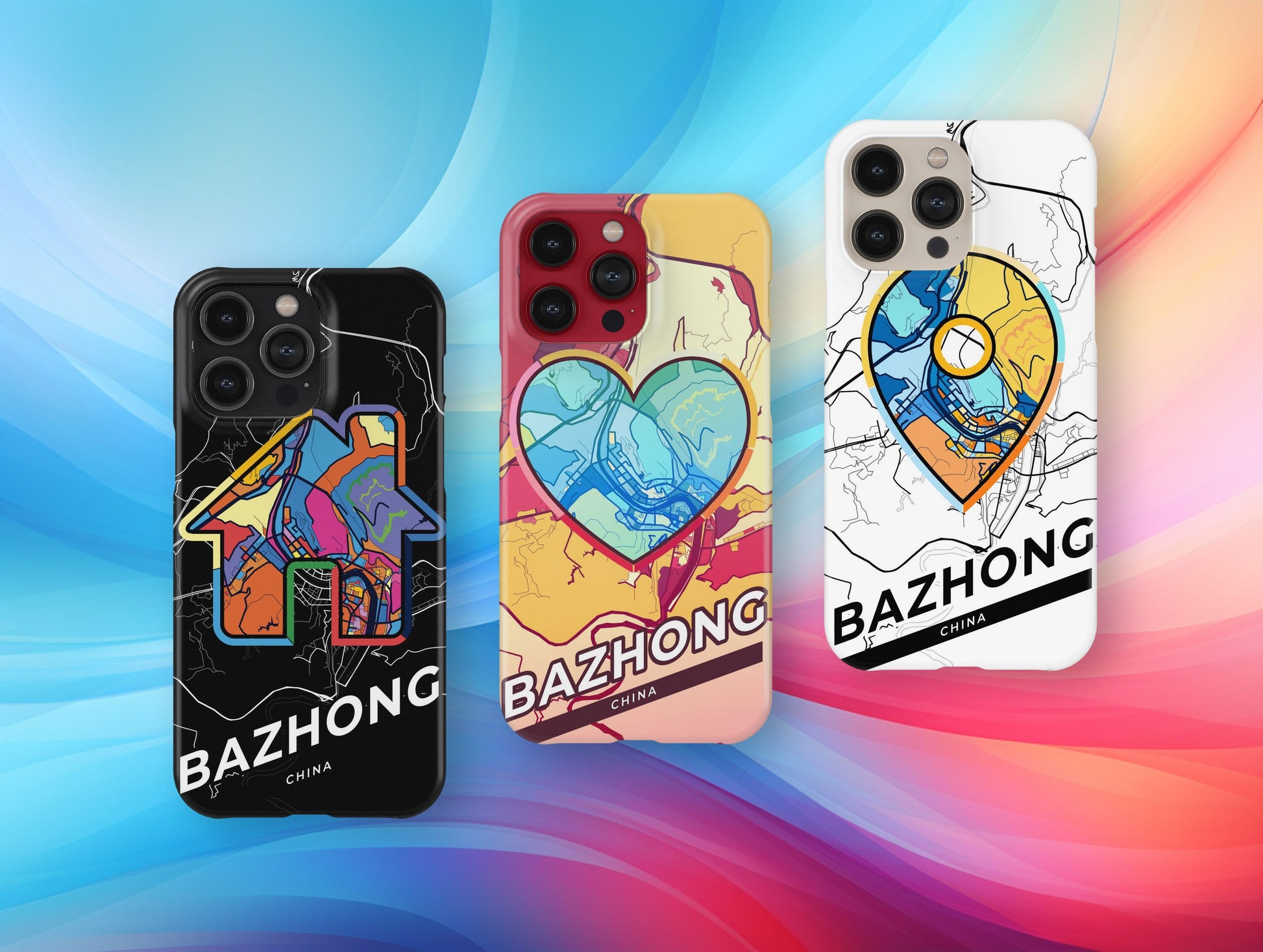 Bazhong China slim phone case with colorful icon. Birthday, wedding or housewarming gift. Couple match cases.