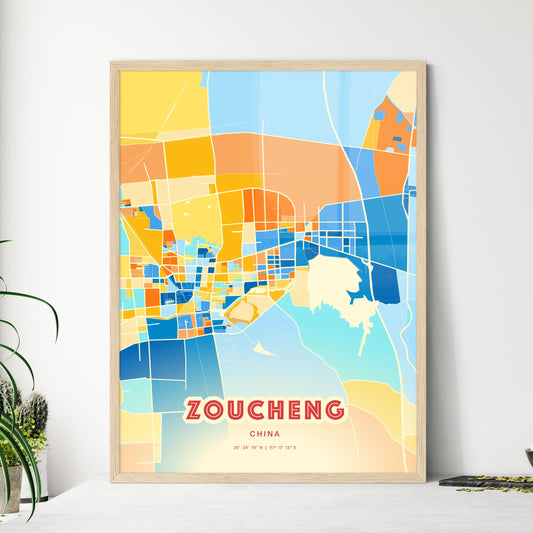 Colorful ZOUCHENG CHINA Fine Art Map Blue Orange