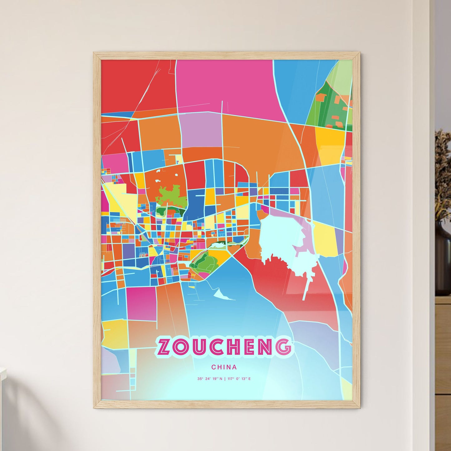 Colorful ZOUCHENG CHINA Fine Art Map Crazy Colors