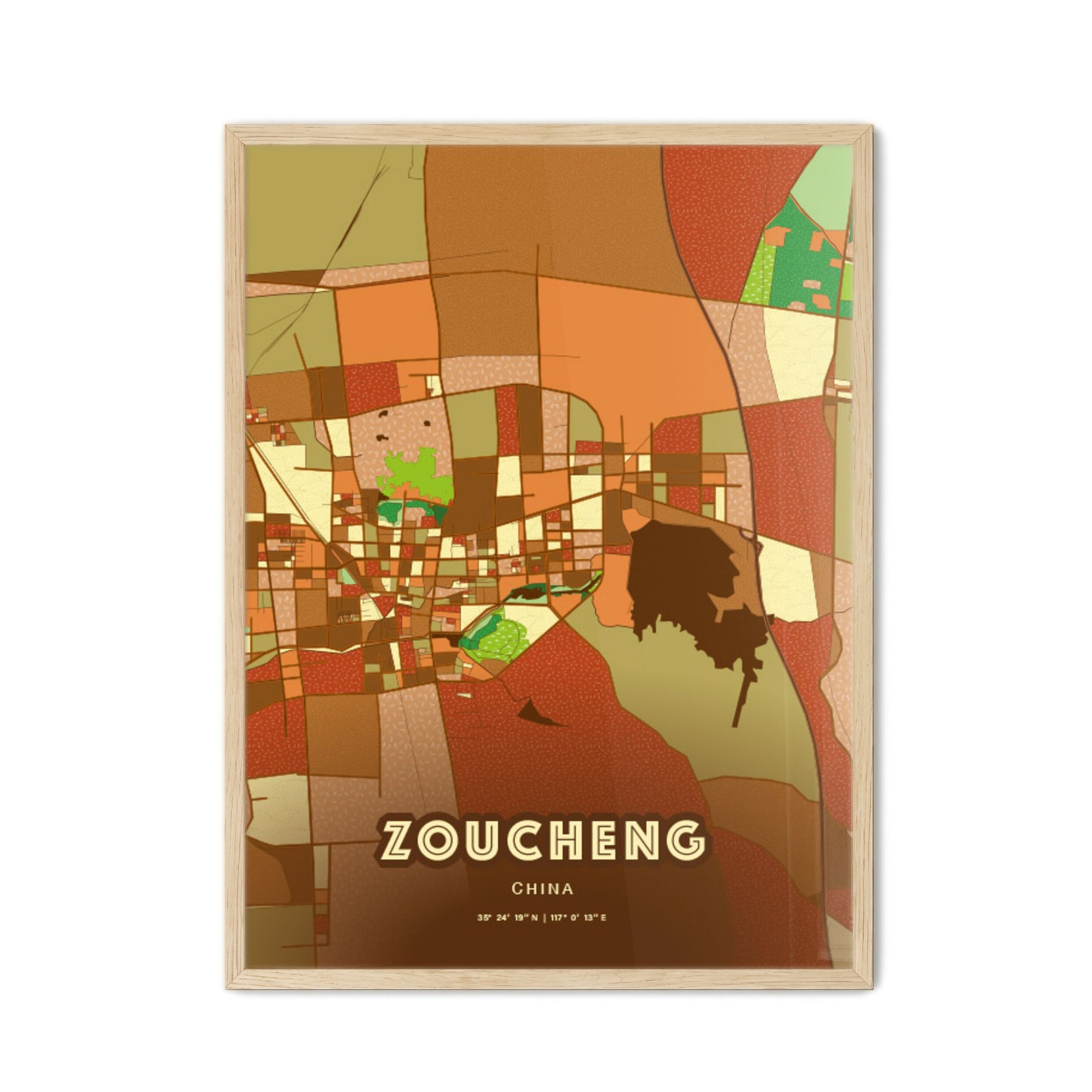 Colorful ZOUCHENG CHINA Fine Art Map Farmhouse