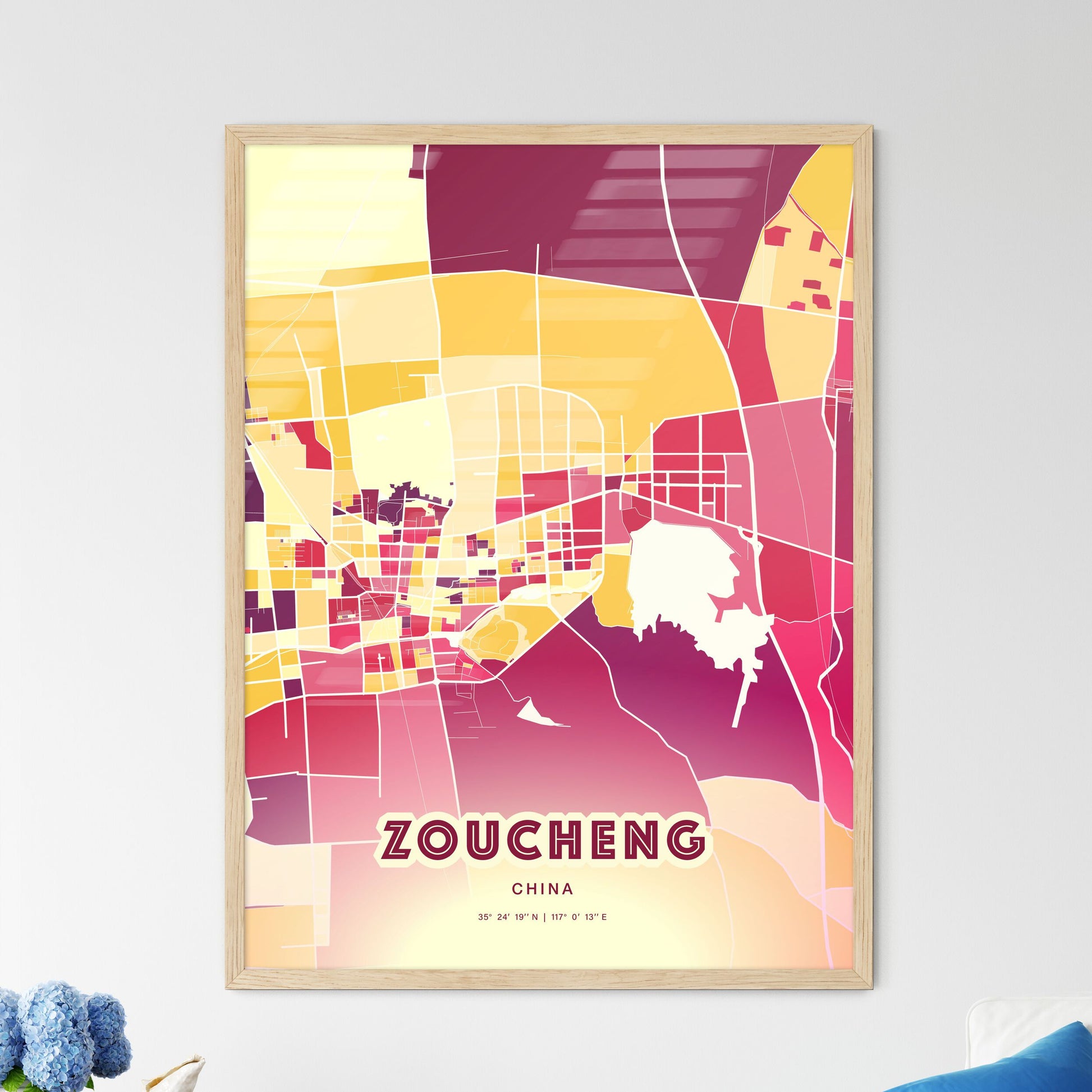 Colorful ZOUCHENG CHINA Fine Art Map Hot Red