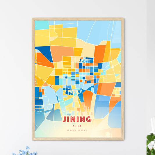 Colorful JINING CHINA Fine Art Map Blue Orange