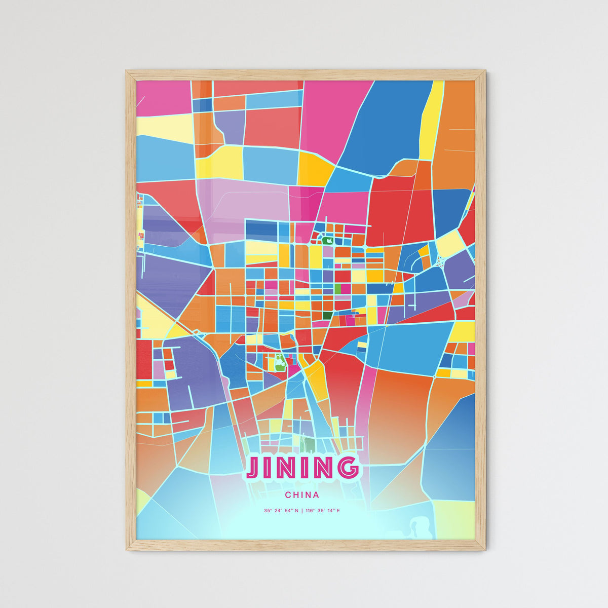 Colorful JINING CHINA Fine Art Map Crazy Colors