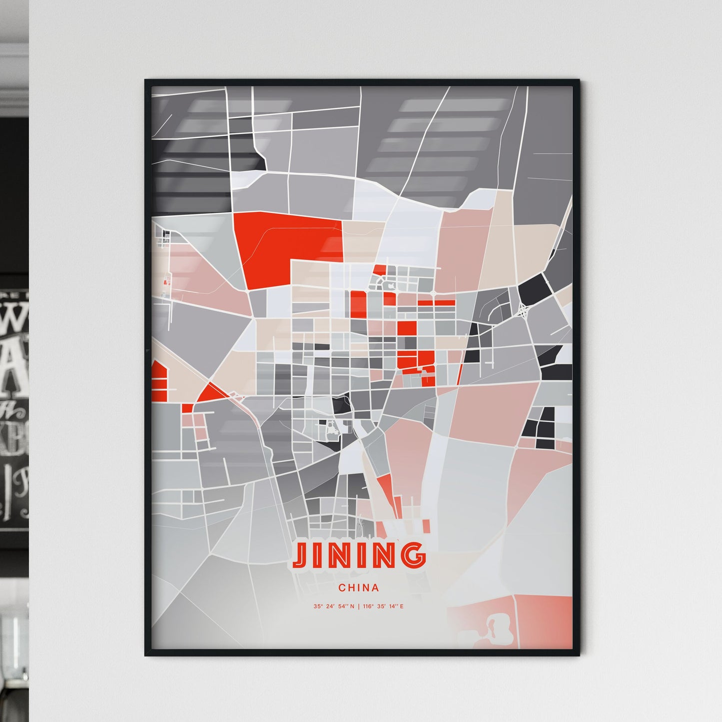 Colorful JINING CHINA Fine Art Map Modern