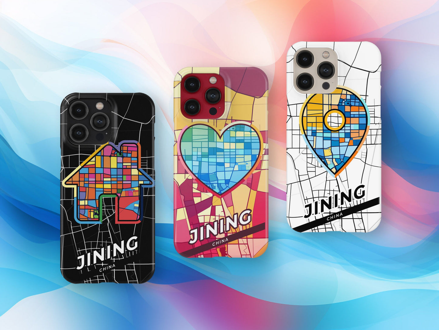 Jining China slim phone case with colorful icon. Birthday, wedding or housewarming gift. Couple match cases.