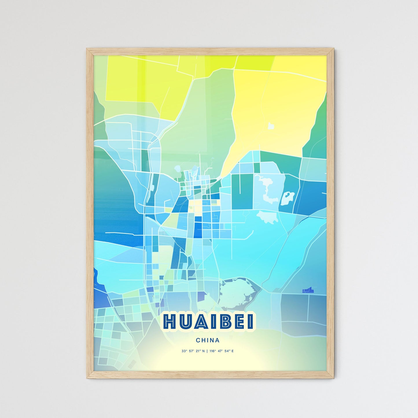 Colorful HUAIBEI CHINA Fine Art Map Cool Blue