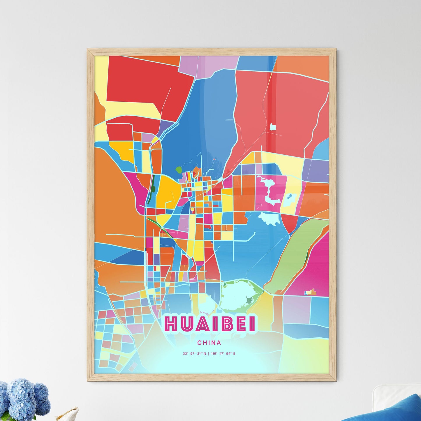 Colorful HUAIBEI CHINA Fine Art Map Crazy Colors