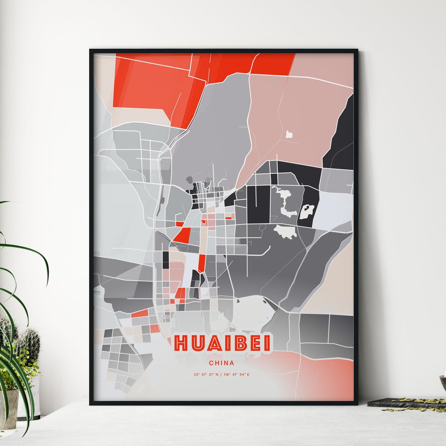 Colorful HUAIBEI CHINA Fine Art Map Modern