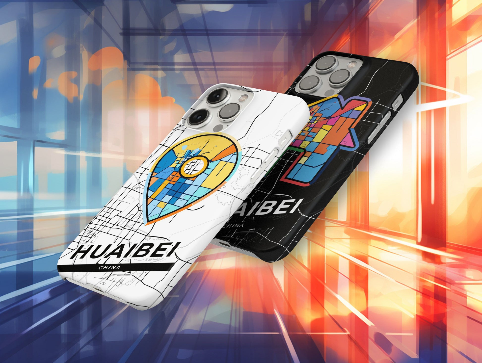 Huaibei China slim phone case with colorful icon. Birthday, wedding or housewarming gift. Couple match cases.