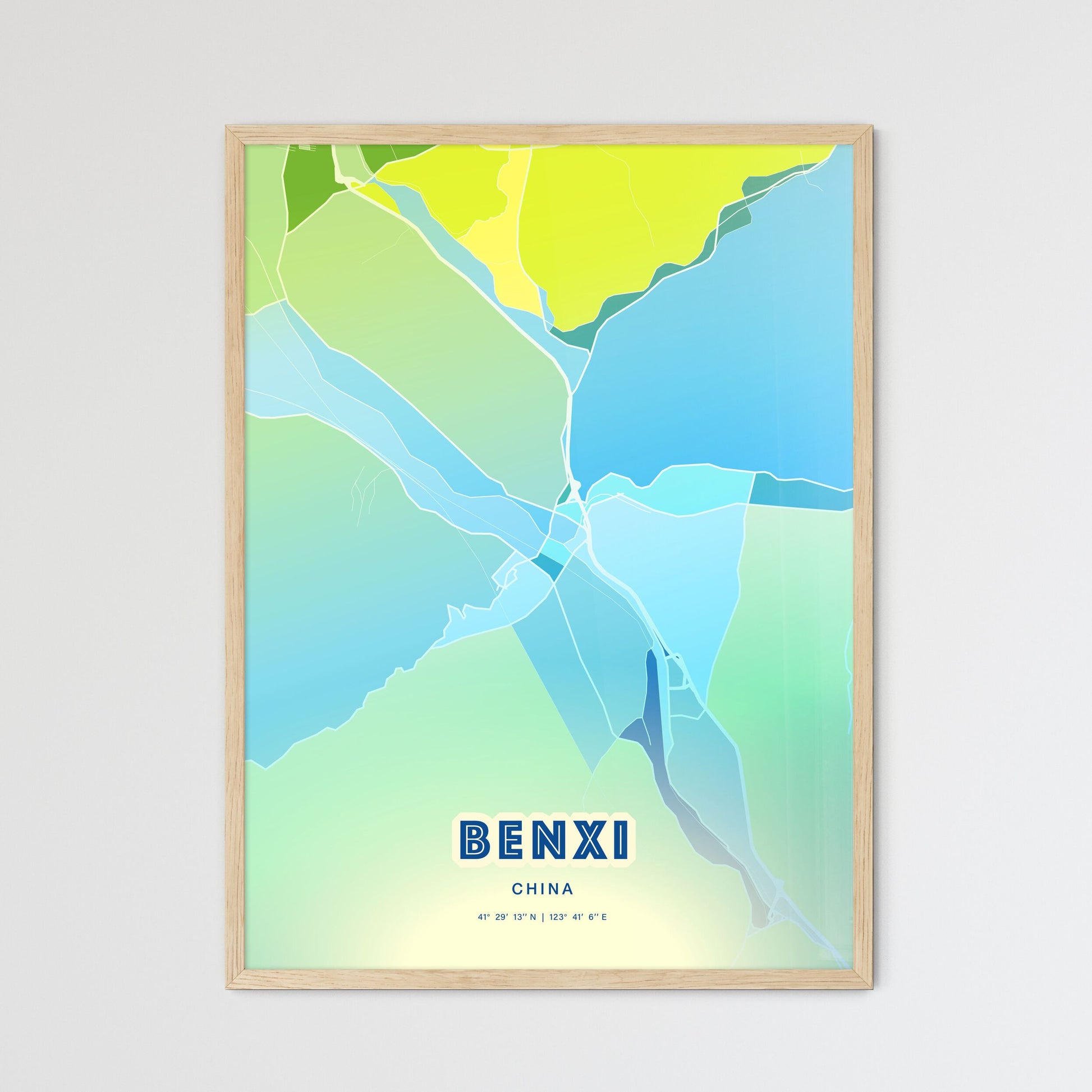 Colorful BENXI CHINA Fine Art Map Cool Blue