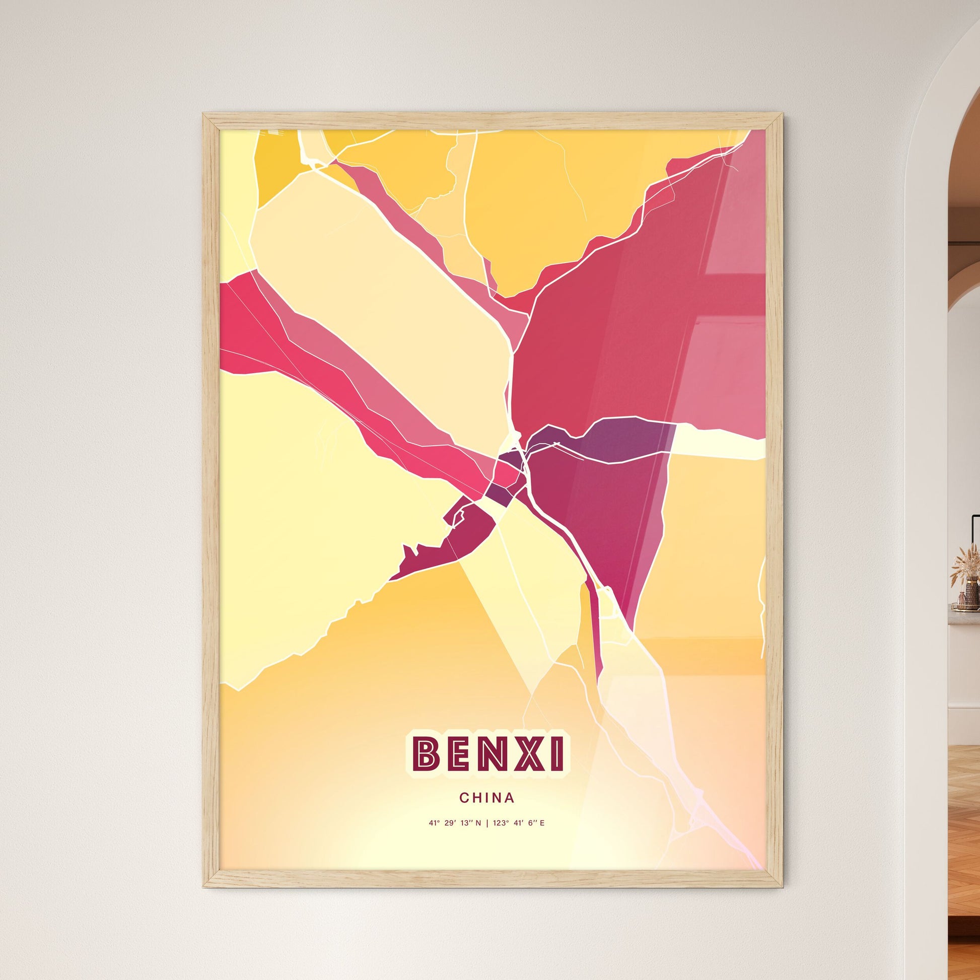 Colorful BENXI CHINA Fine Art Map Hot Red