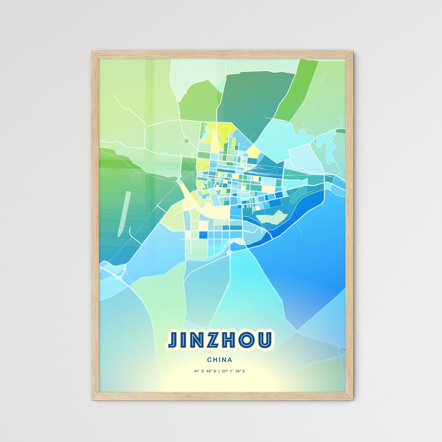 Colorful JINZHOU CHINA Fine Art Map Cool Blue