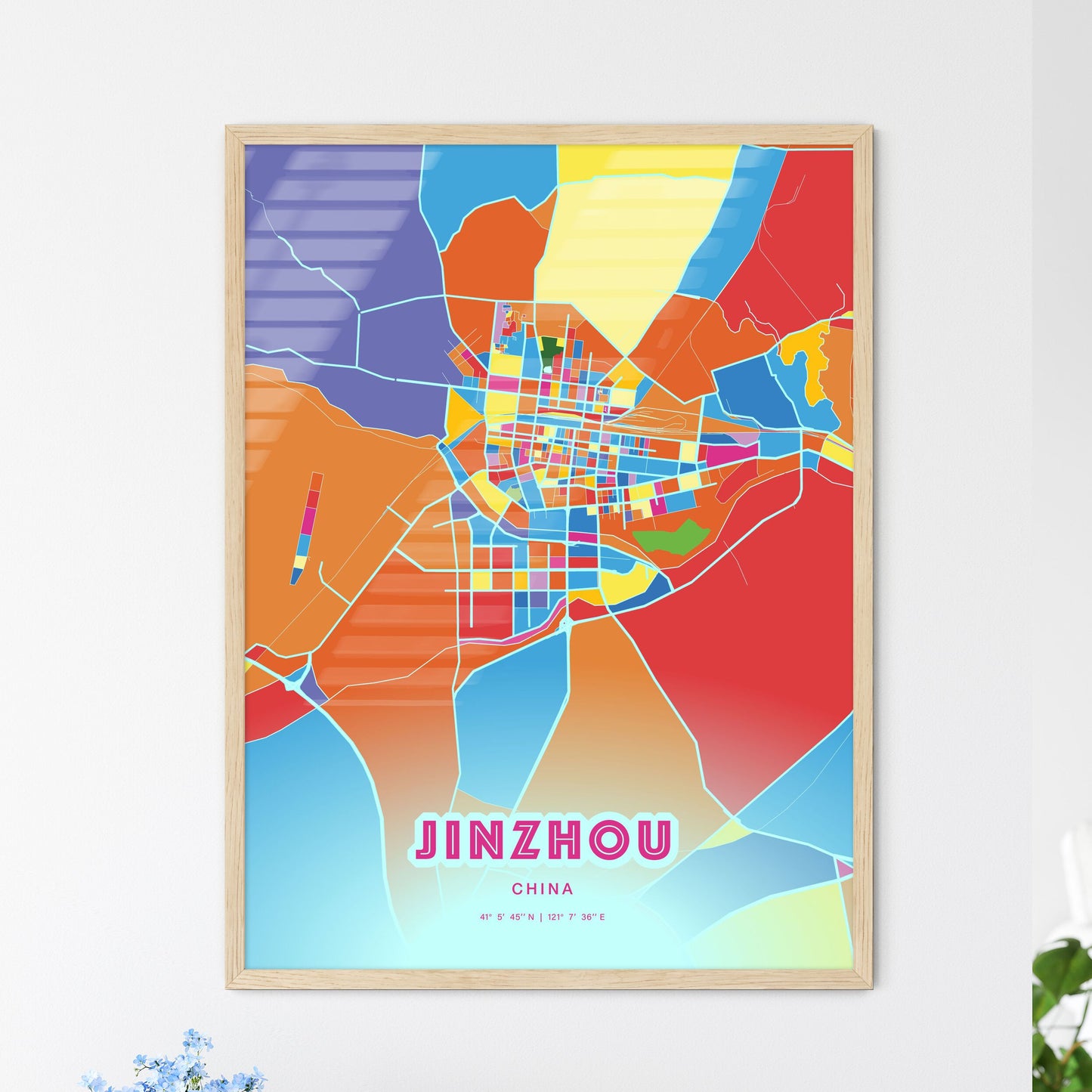 Colorful JINZHOU CHINA Fine Art Map Crazy Colors