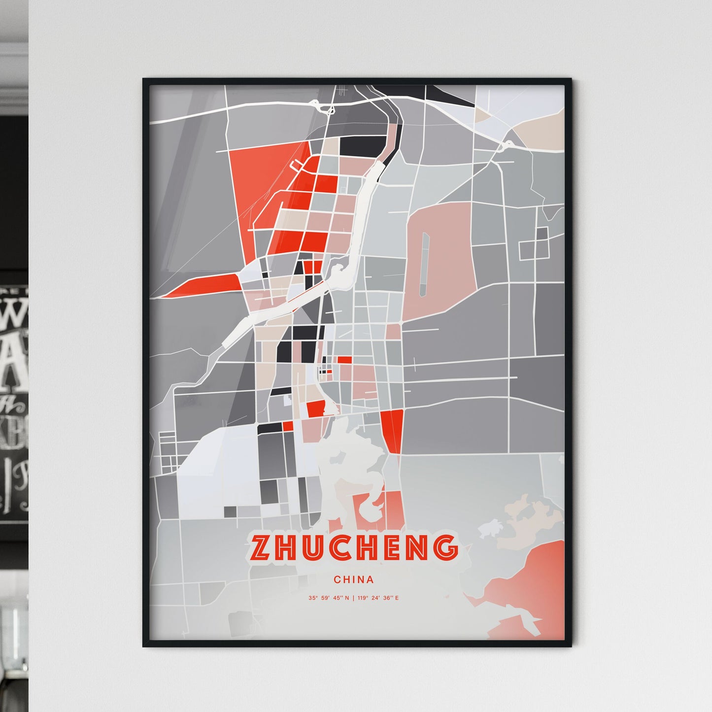 Colorful ZHUCHENG CHINA Fine Art Map Modern