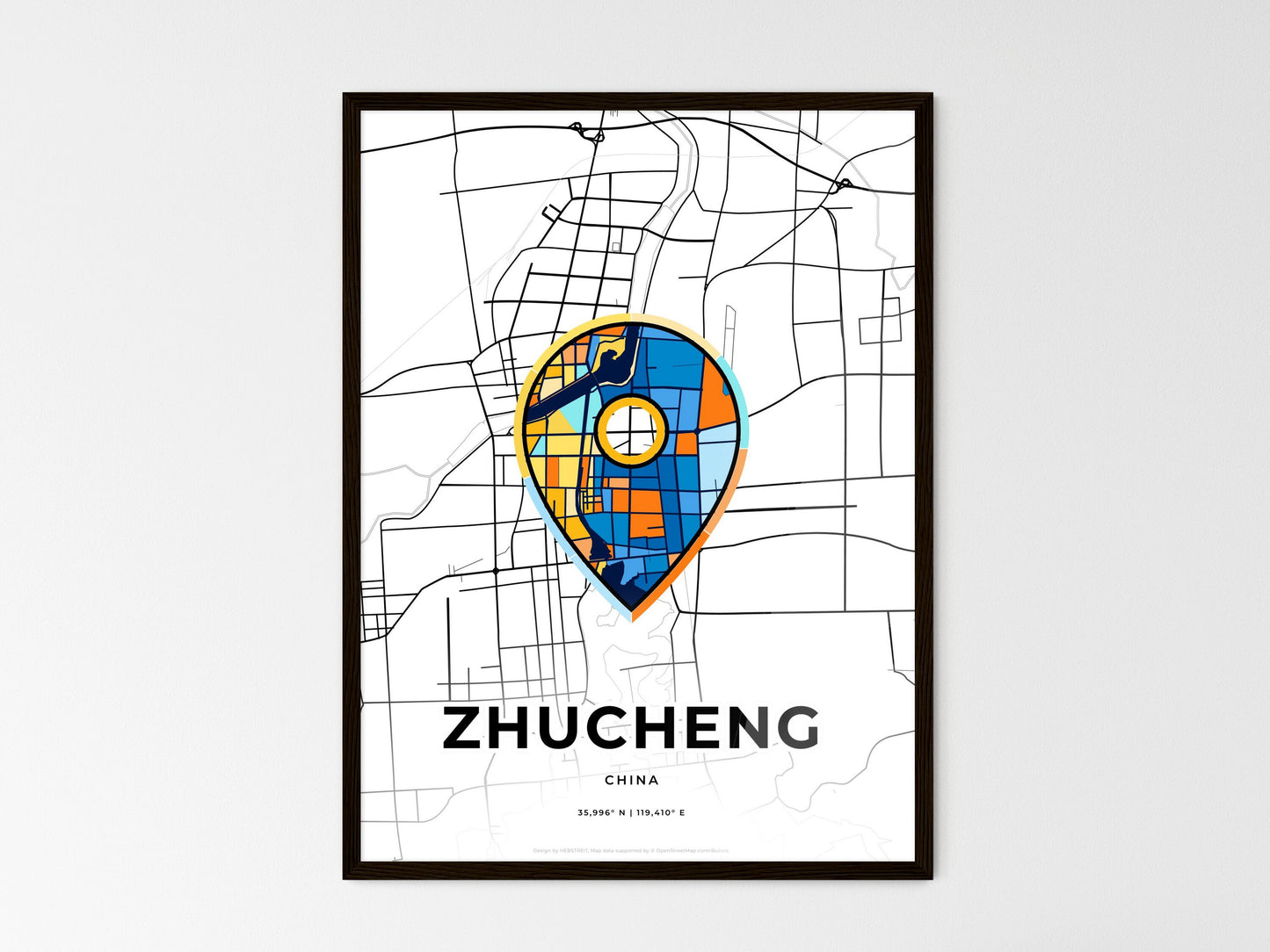 Zhucheng China wedding art map with pointer icon