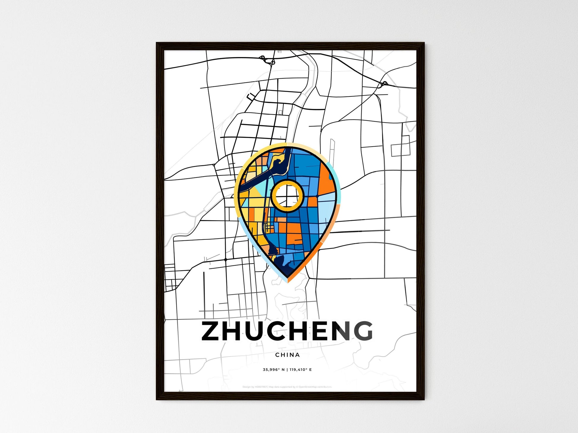 Zhucheng China wedding art map with pointer icon