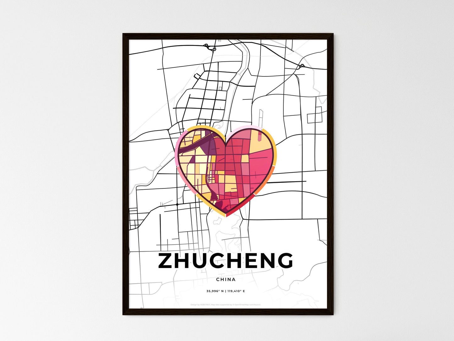 Zhucheng China wedding art map with heart icon