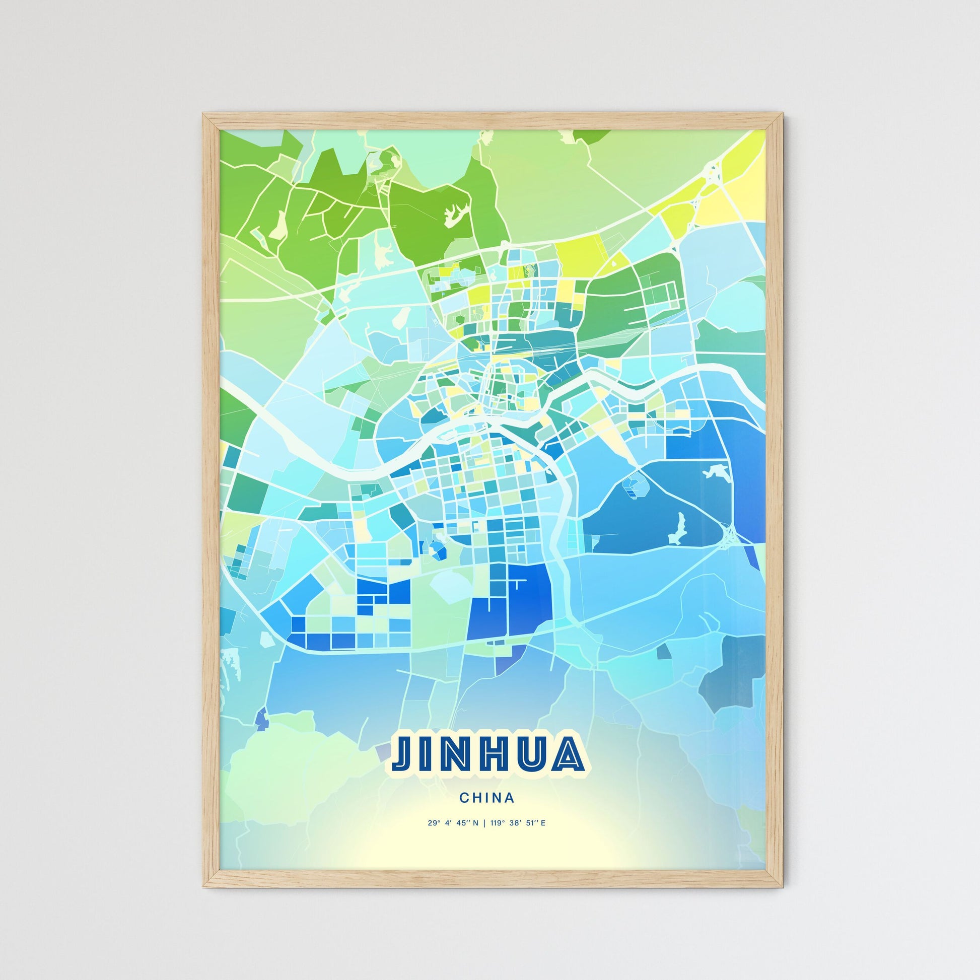 Colorful JINHUA CHINA Fine Art Map Cool Blue