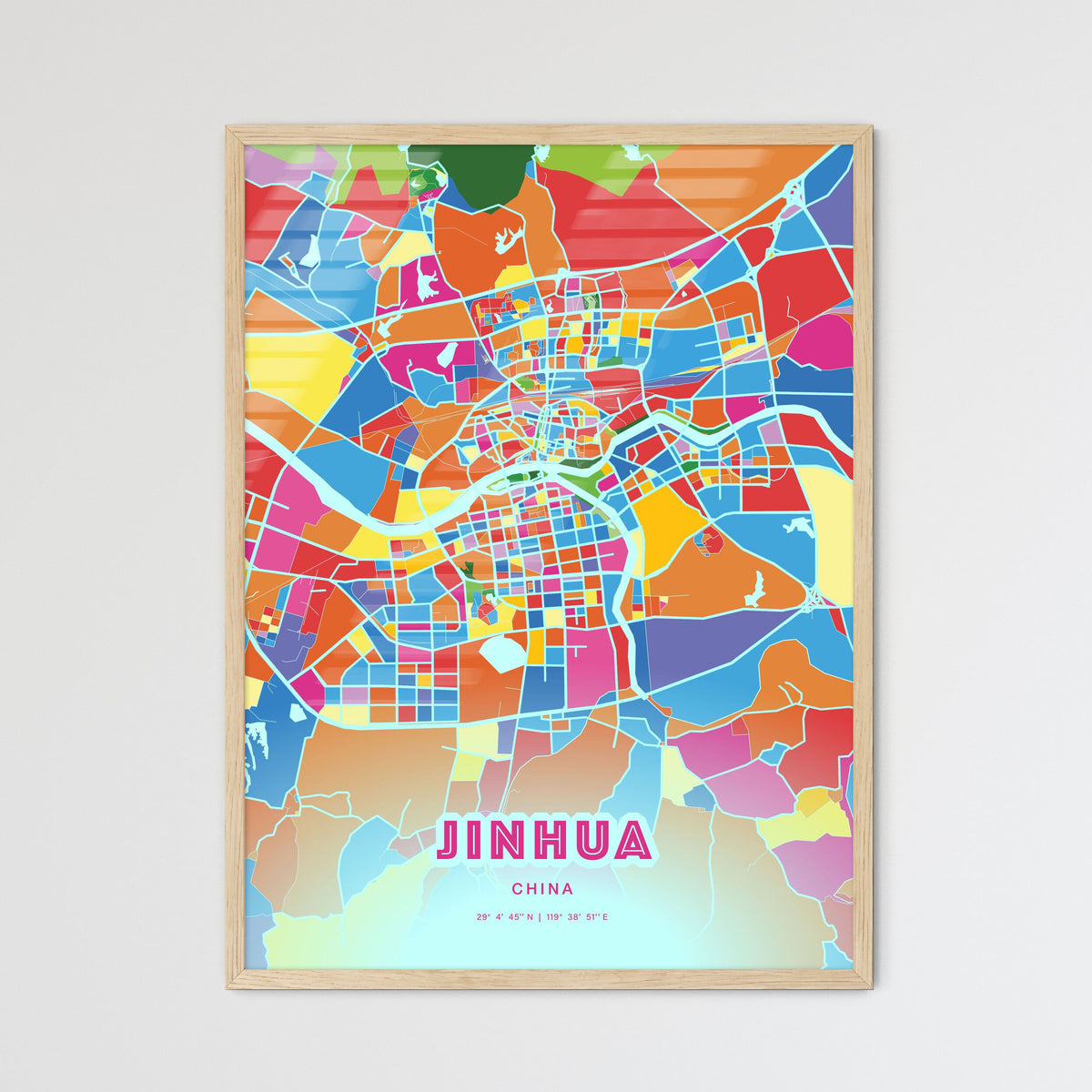 Colorful JINHUA CHINA Fine Art Map Crazy Colors