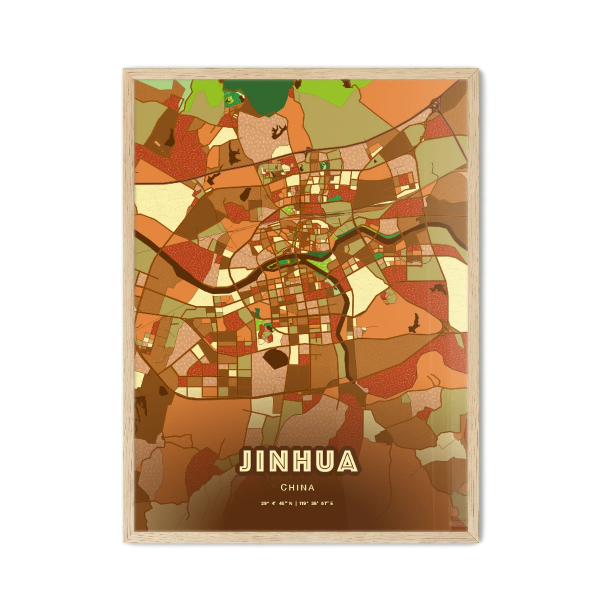 Colorful JINHUA CHINA Fine Art Map Farmhouse