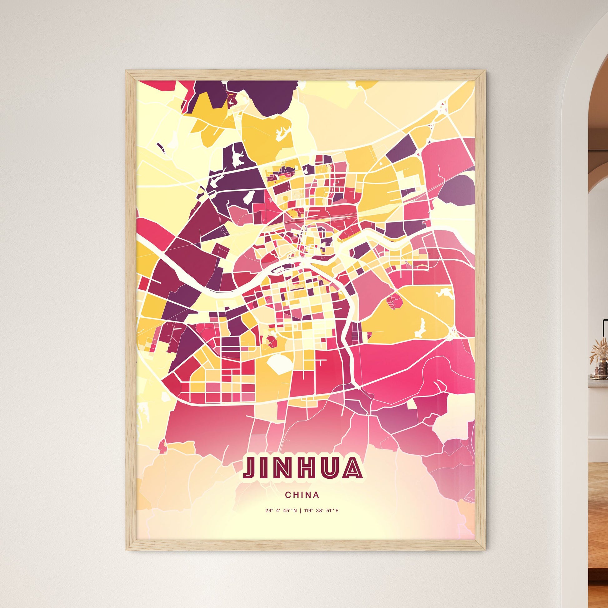 Colorful JINHUA CHINA Fine Art Map Hot Red