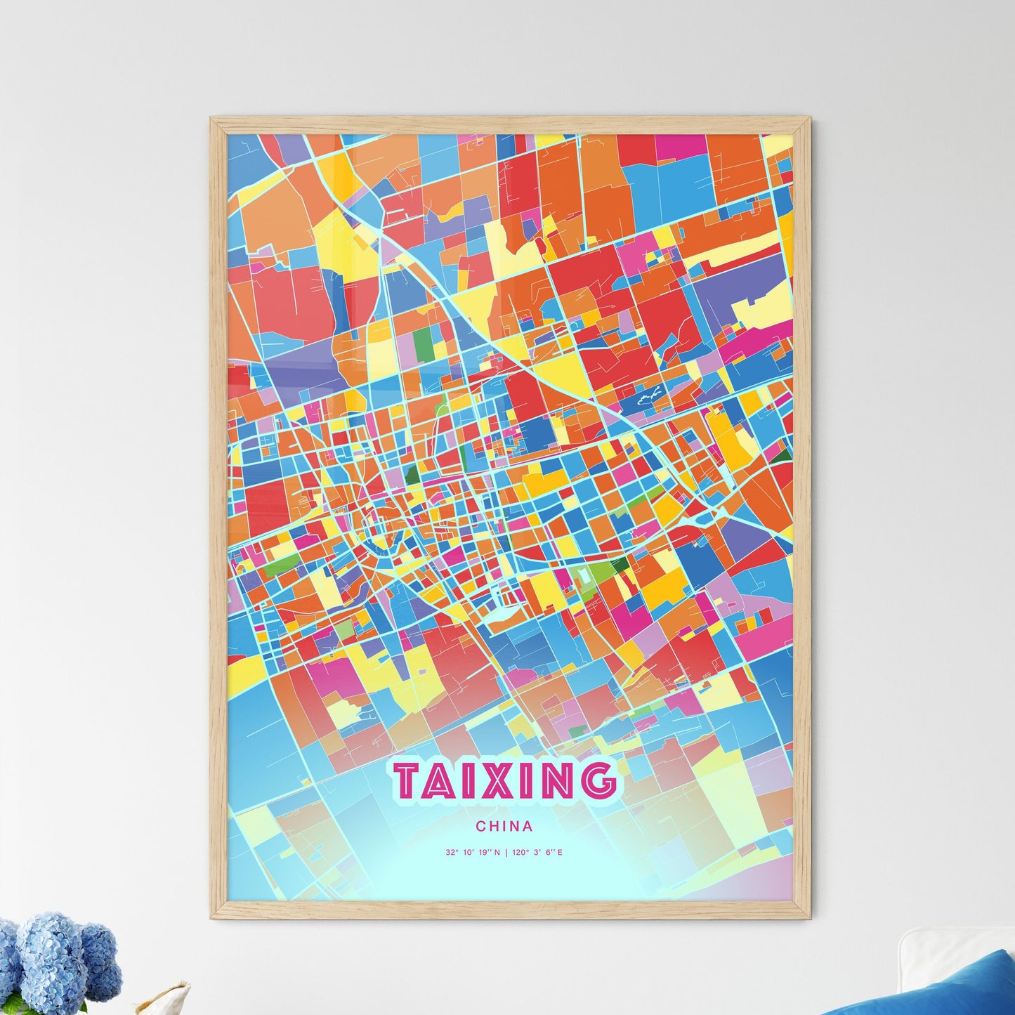 Colorful TAIXING CHINA Fine Art Map Crazy Colors