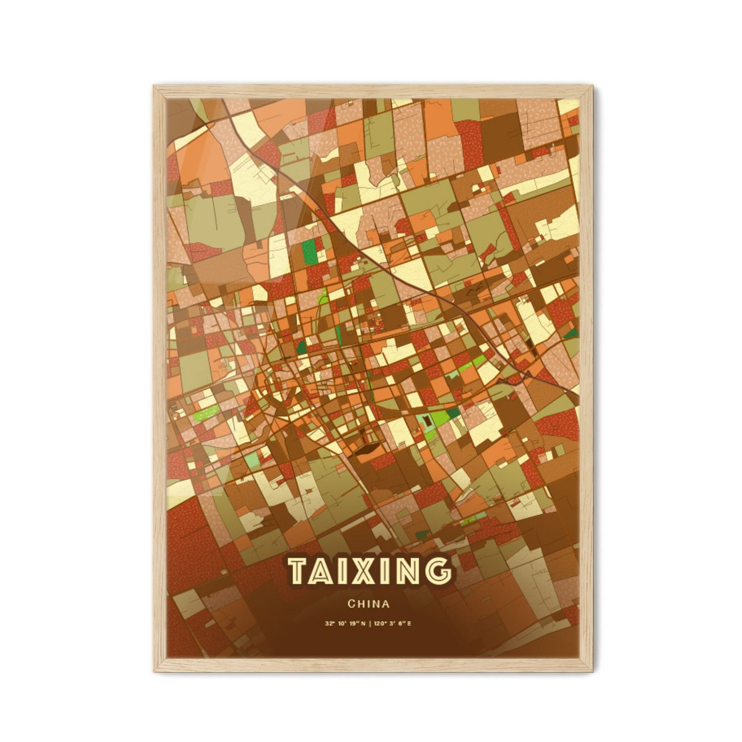 Colorful TAIXING CHINA Fine Art Map Farmhouse