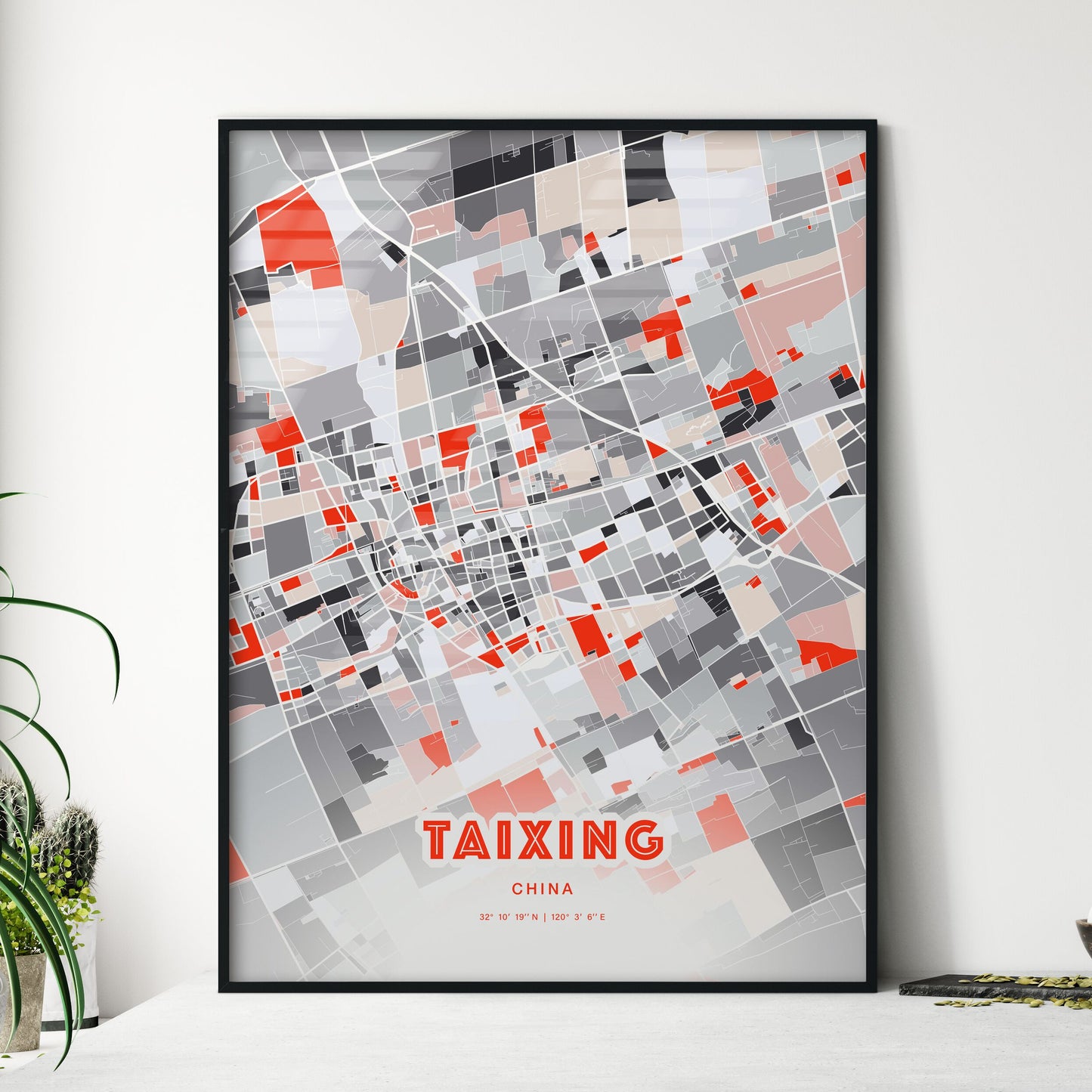 Colorful TAIXING CHINA Fine Art Map Modern