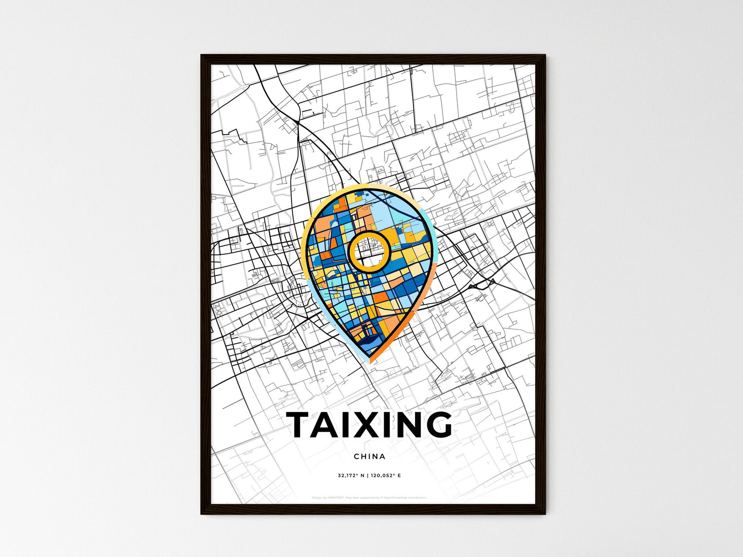 Taixing China wedding art map with pointer icon
