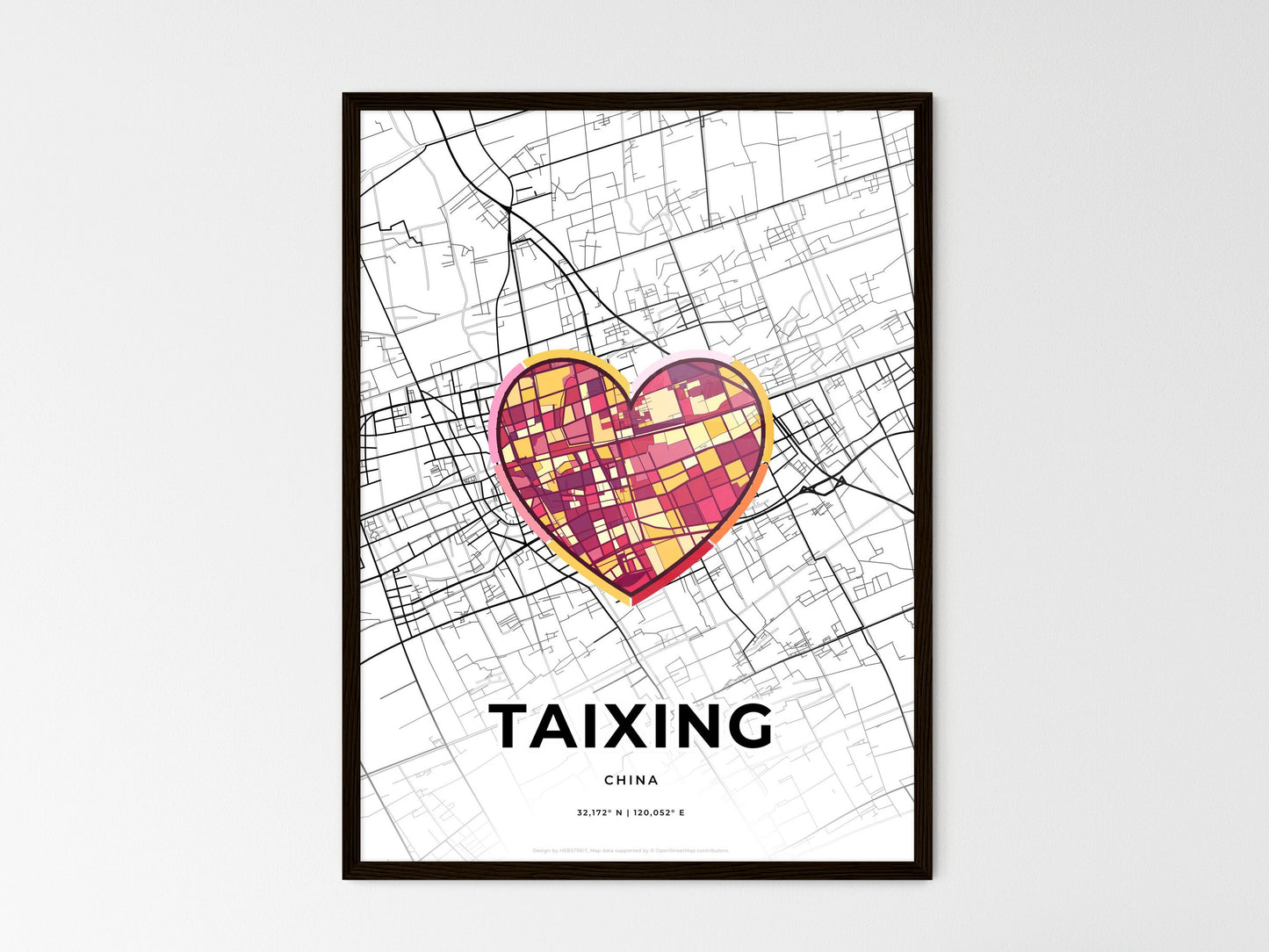 Taixing China wedding art map with heart icon