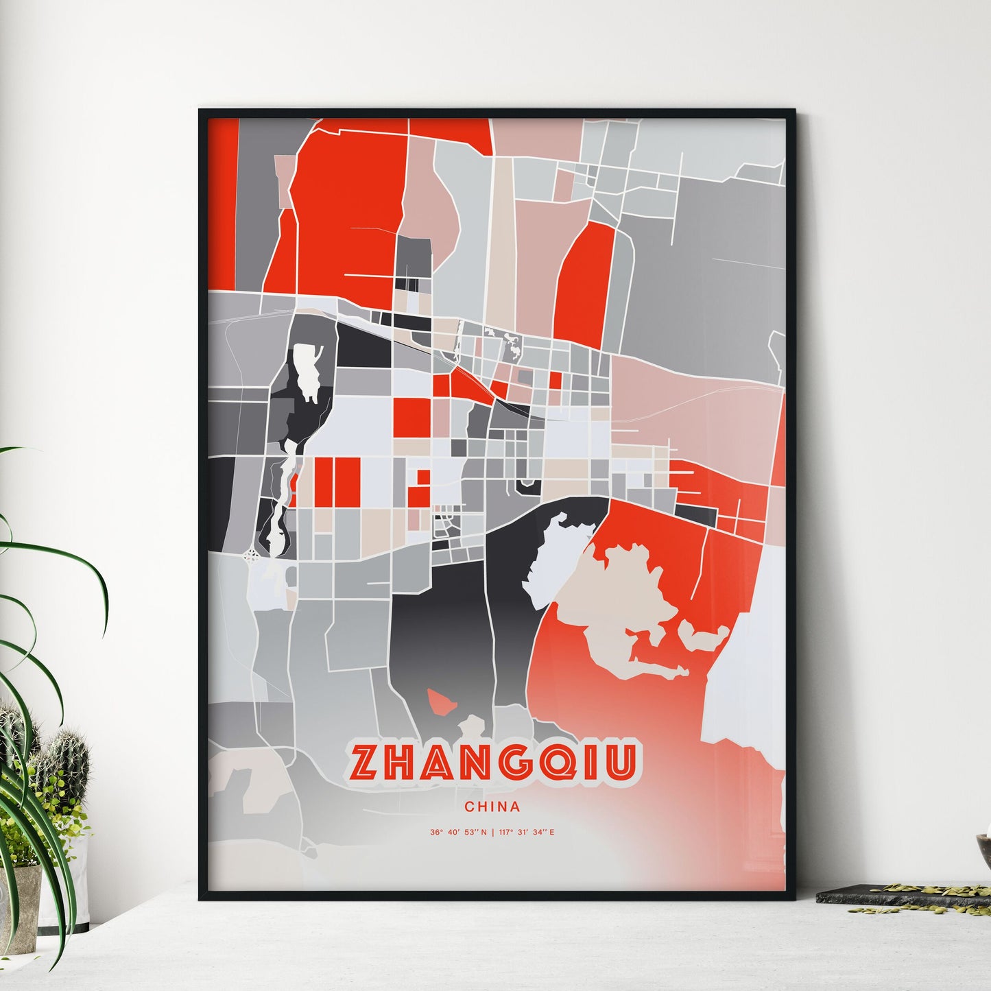 Colorful ZHANGQIU CHINA Fine Art Map Modern