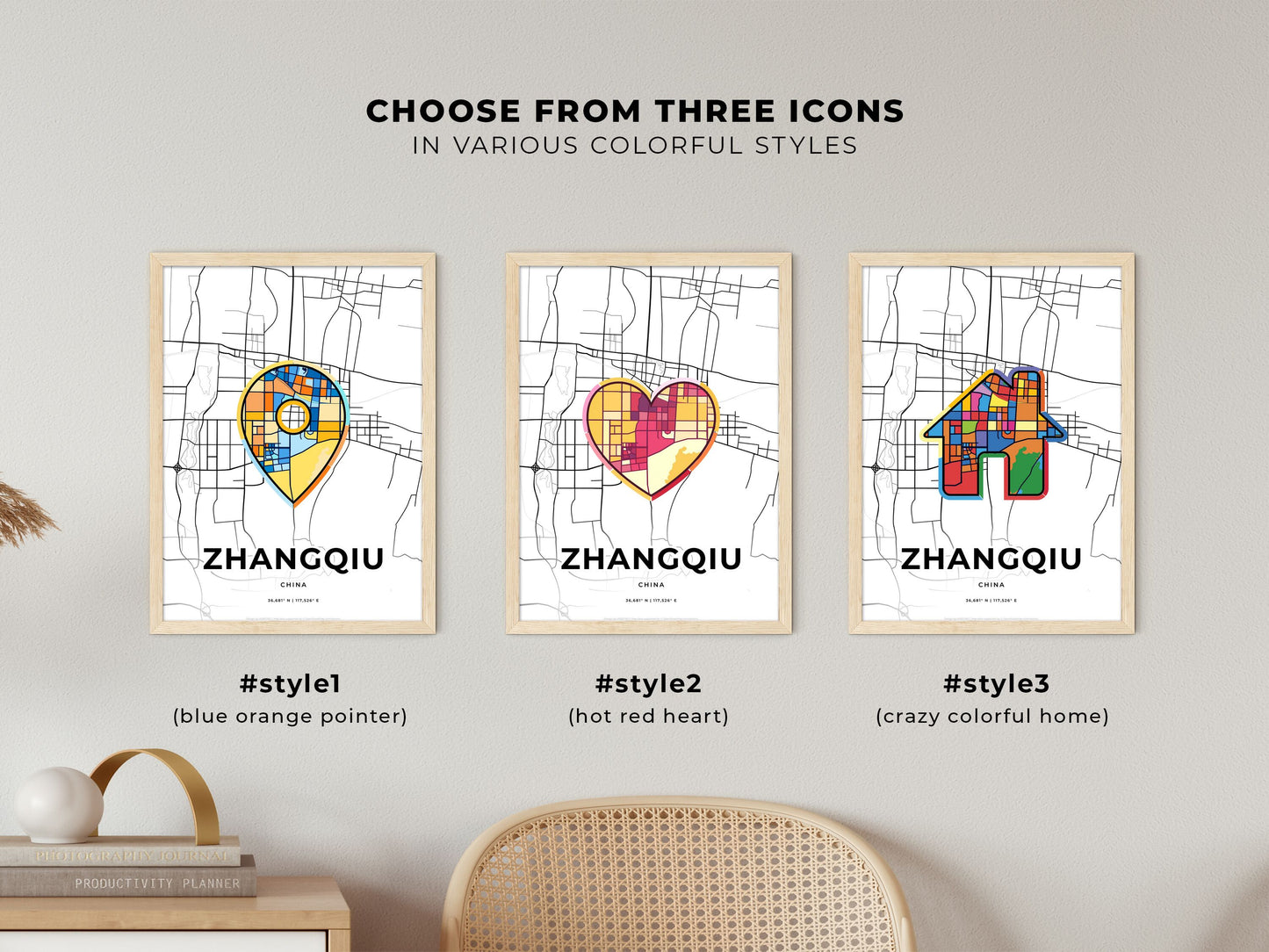 Zhangqiu China maps with colorful icons