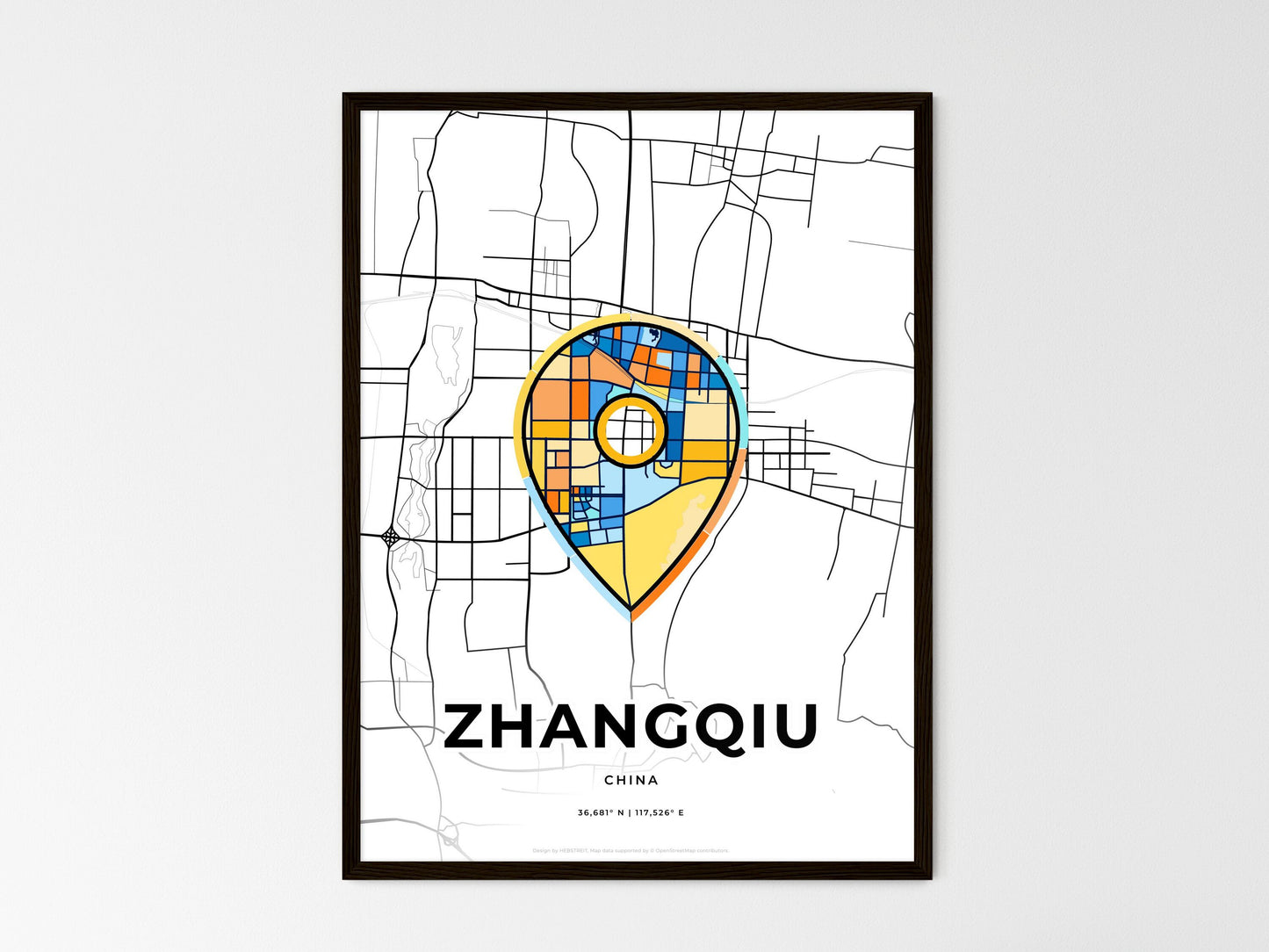 Zhangqiu China wedding art map with pointer icon
