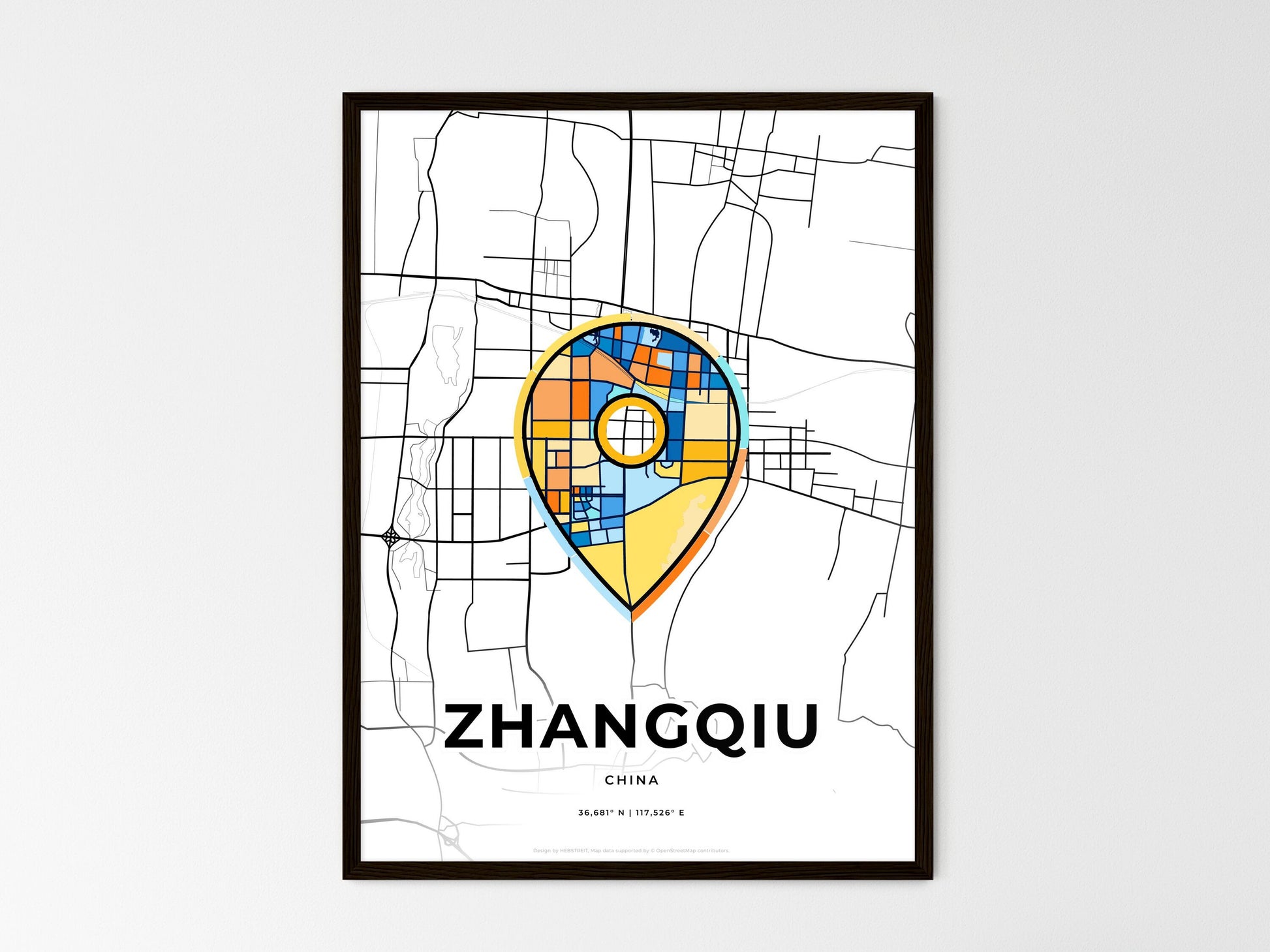 Zhangqiu China wedding art map with pointer icon