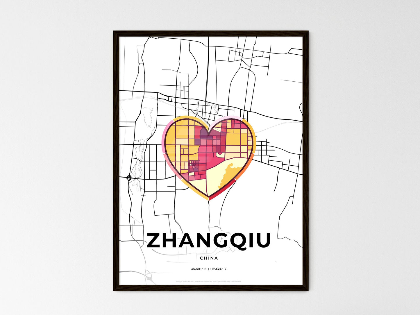 Zhangqiu China wedding art map with heart icon