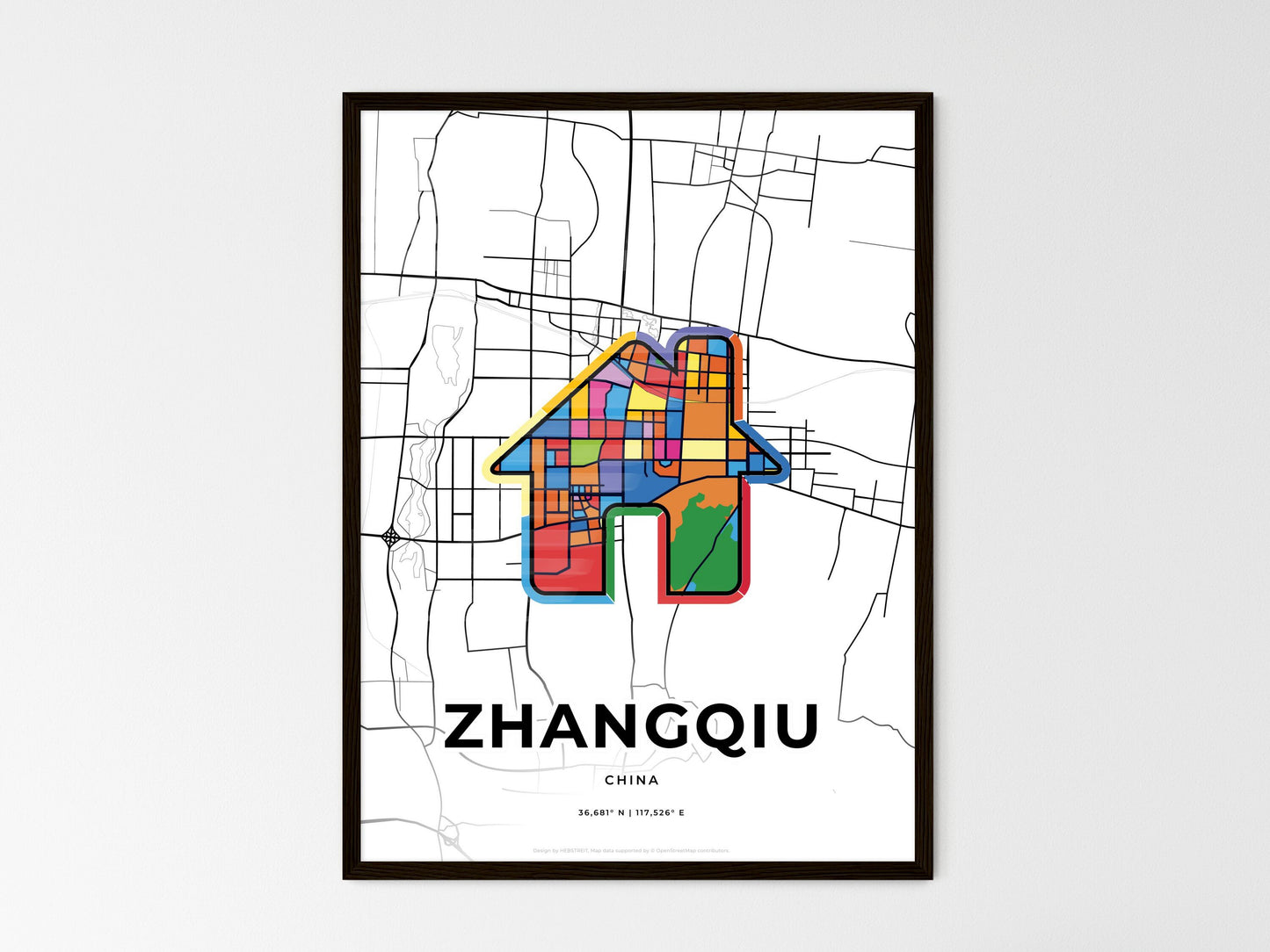 Zhangqiu China wedding art map with home icon